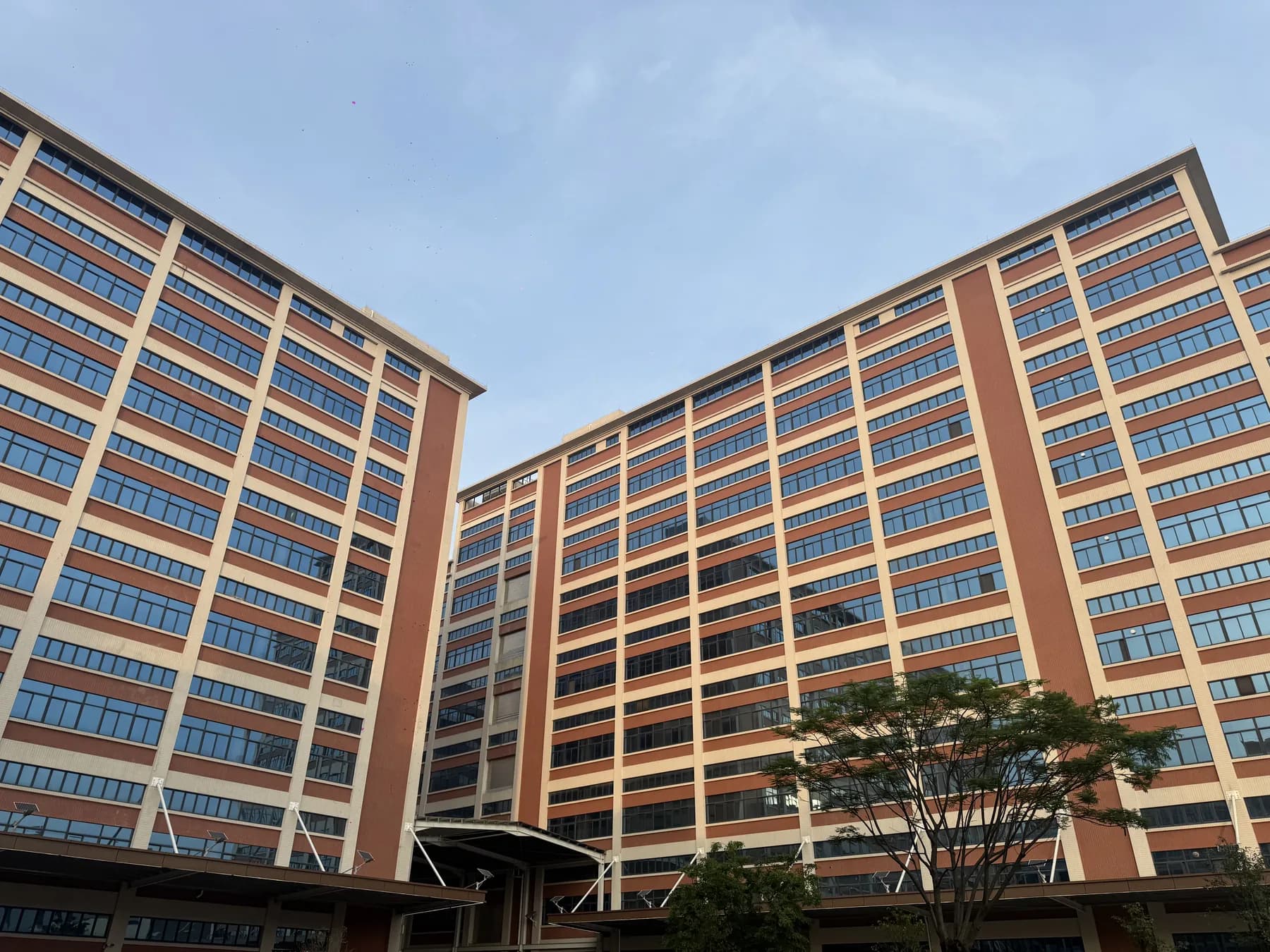 Exterior view of the King Metis cosmetics factory buildings in Guangdong