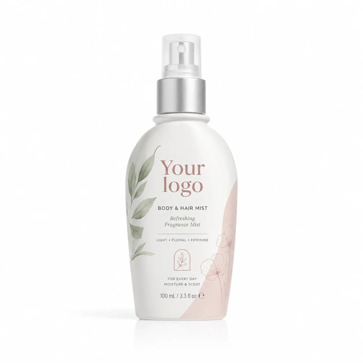 Your Logo almond hair and body mist packaging reference