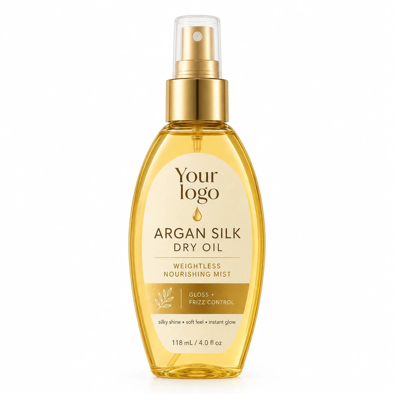 Your Logo argan silk dry oil hair mist packaging, 118 mL