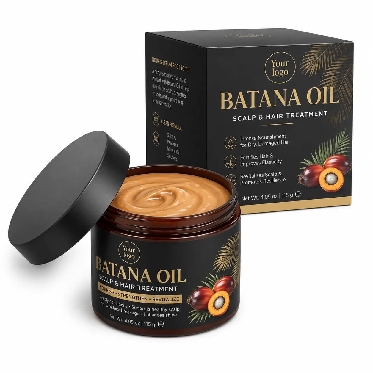 Your Logo batana oil hair mask packaging reference
