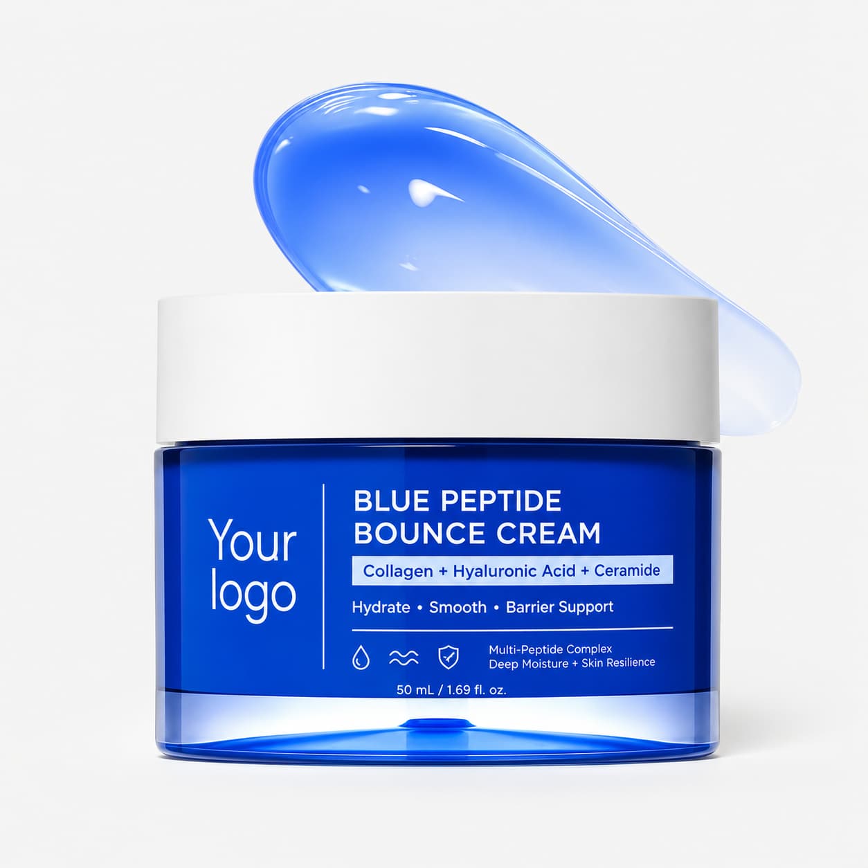 Your Logo blue peptide bounce cream packaging reference