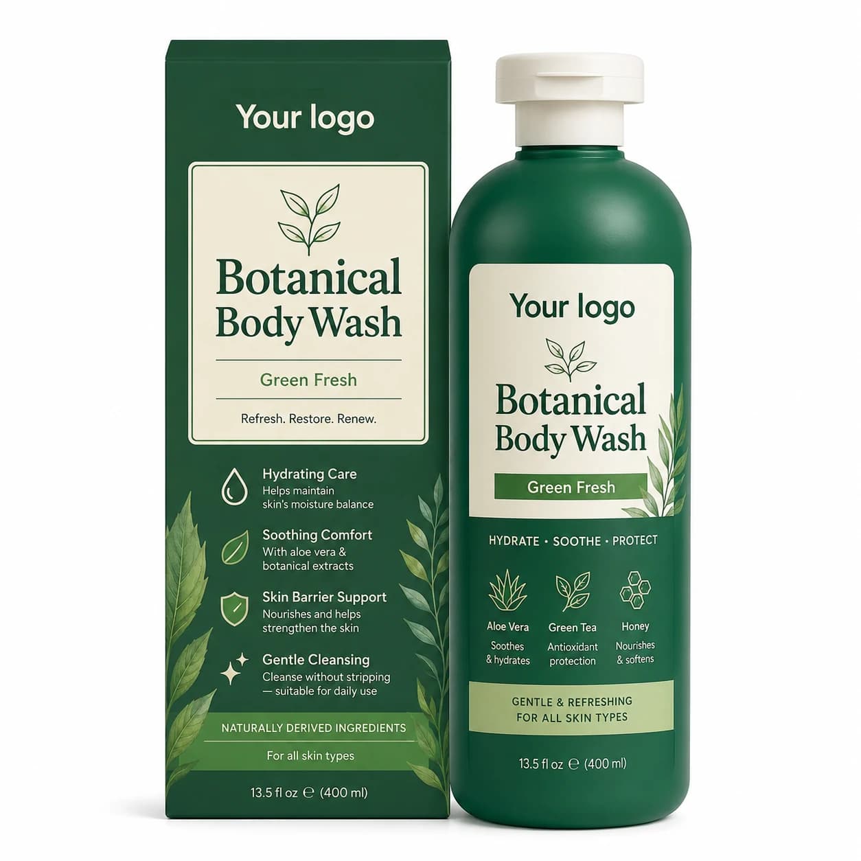 YOUR LOGO private-label botanical green fresh body wash packaging concept
