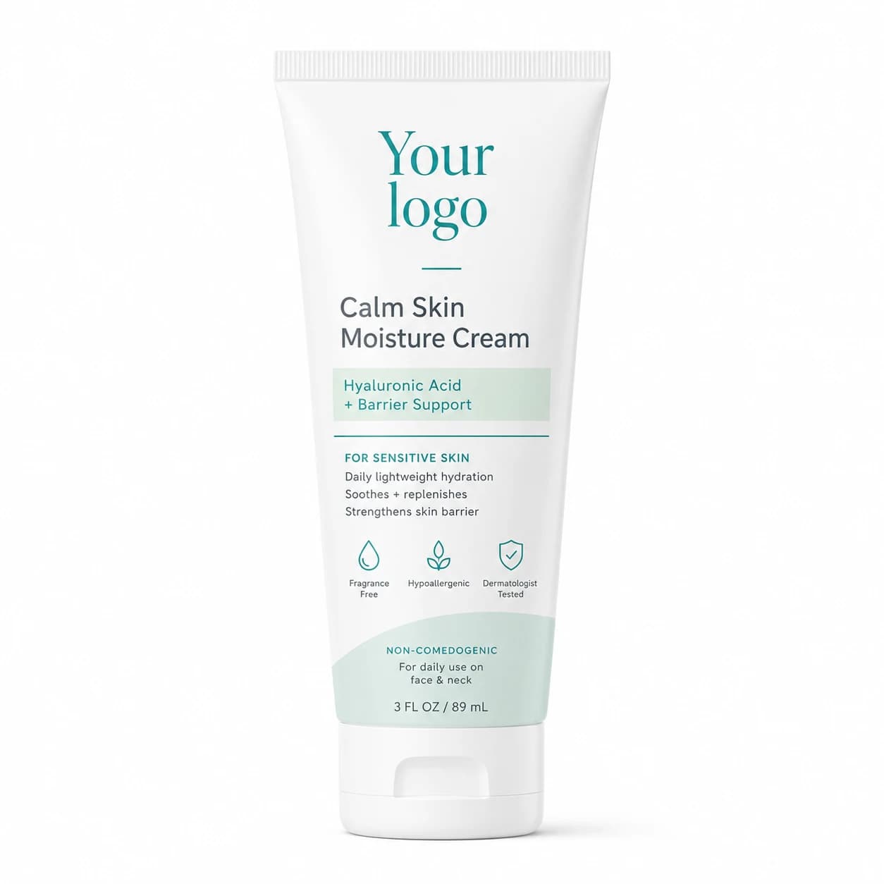 YOUR LOGO private-label calm skin moisture cream packaging concept, 89 mL / 3 fl oz