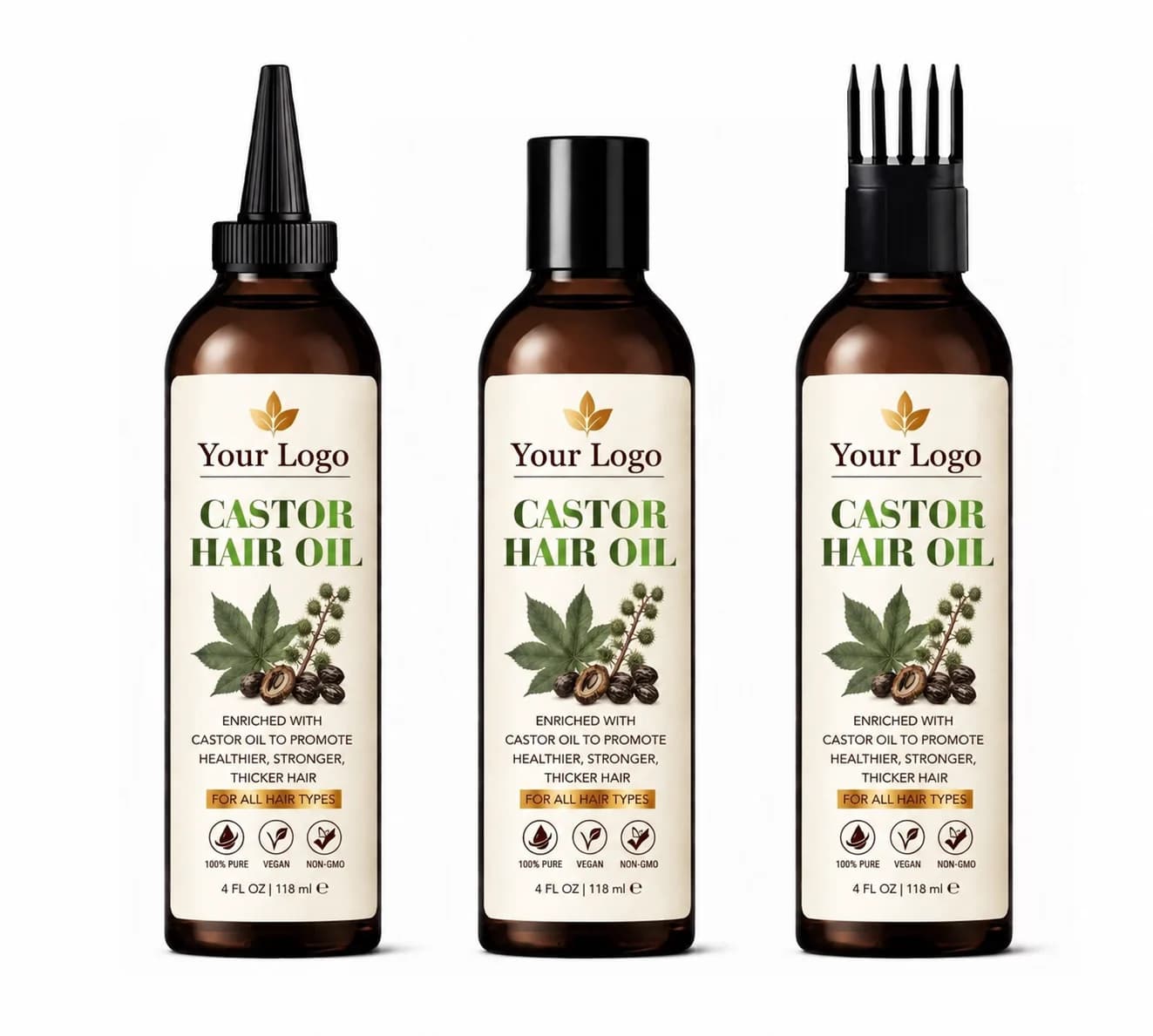 Your Logo castor hair oil packaging reference