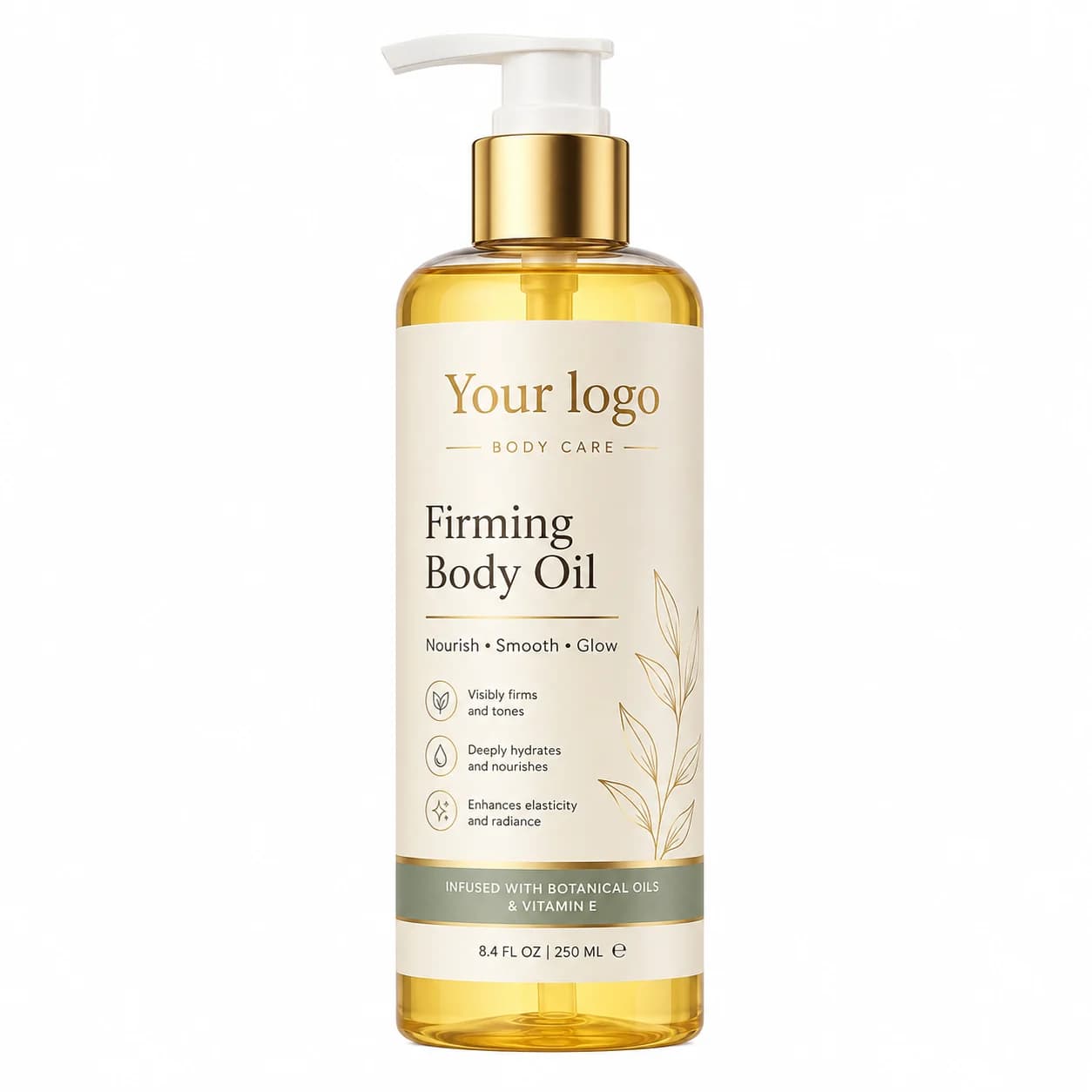 Your Logo glow body oil packaging reference