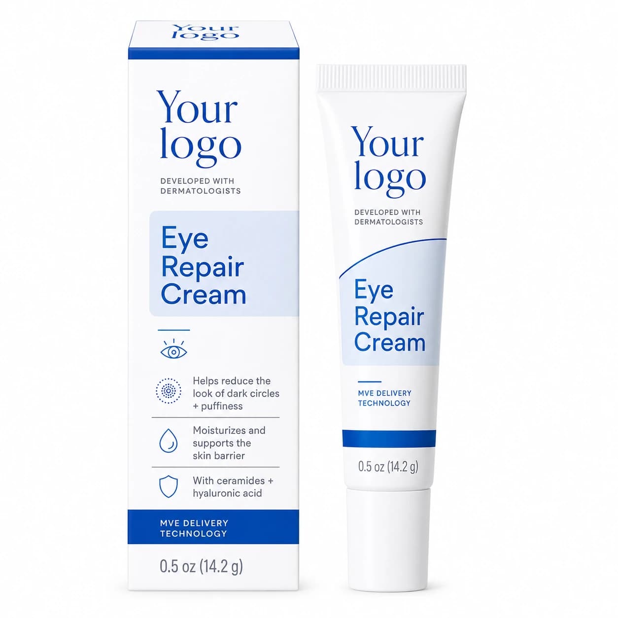 Your Logo ceramide hyaluronic eye repair cream tube and carton, 14.2 g