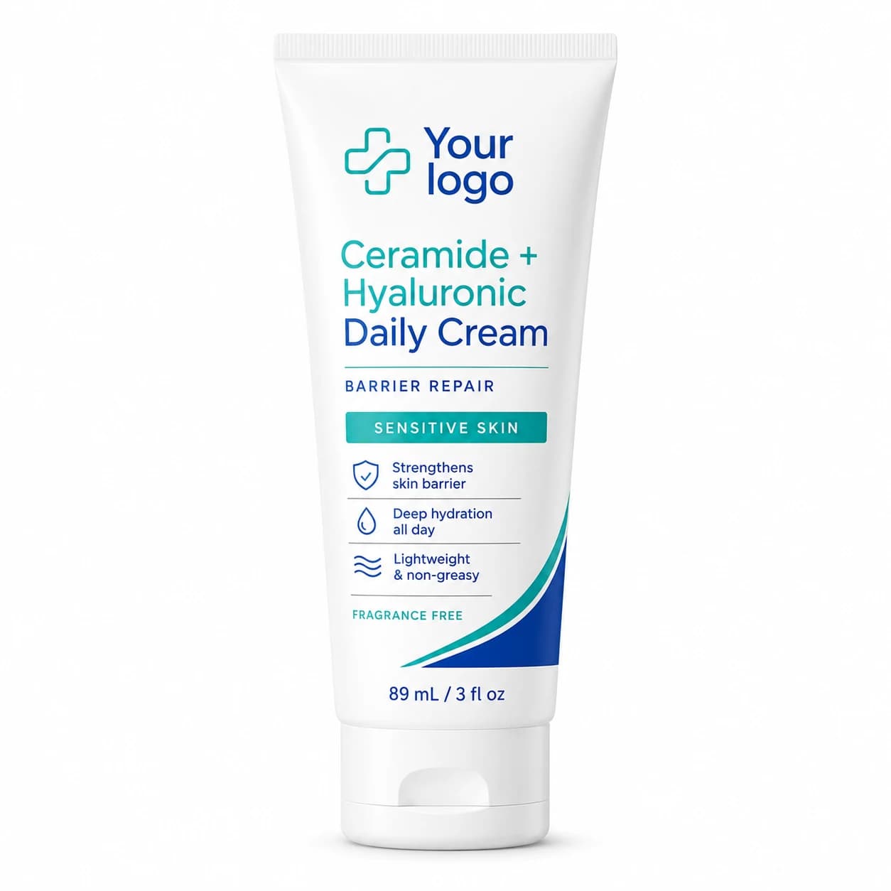 YOUR LOGO private-label ceramide + hyaluronic daily cream packaging concept, 89 mL / 3 fl oz