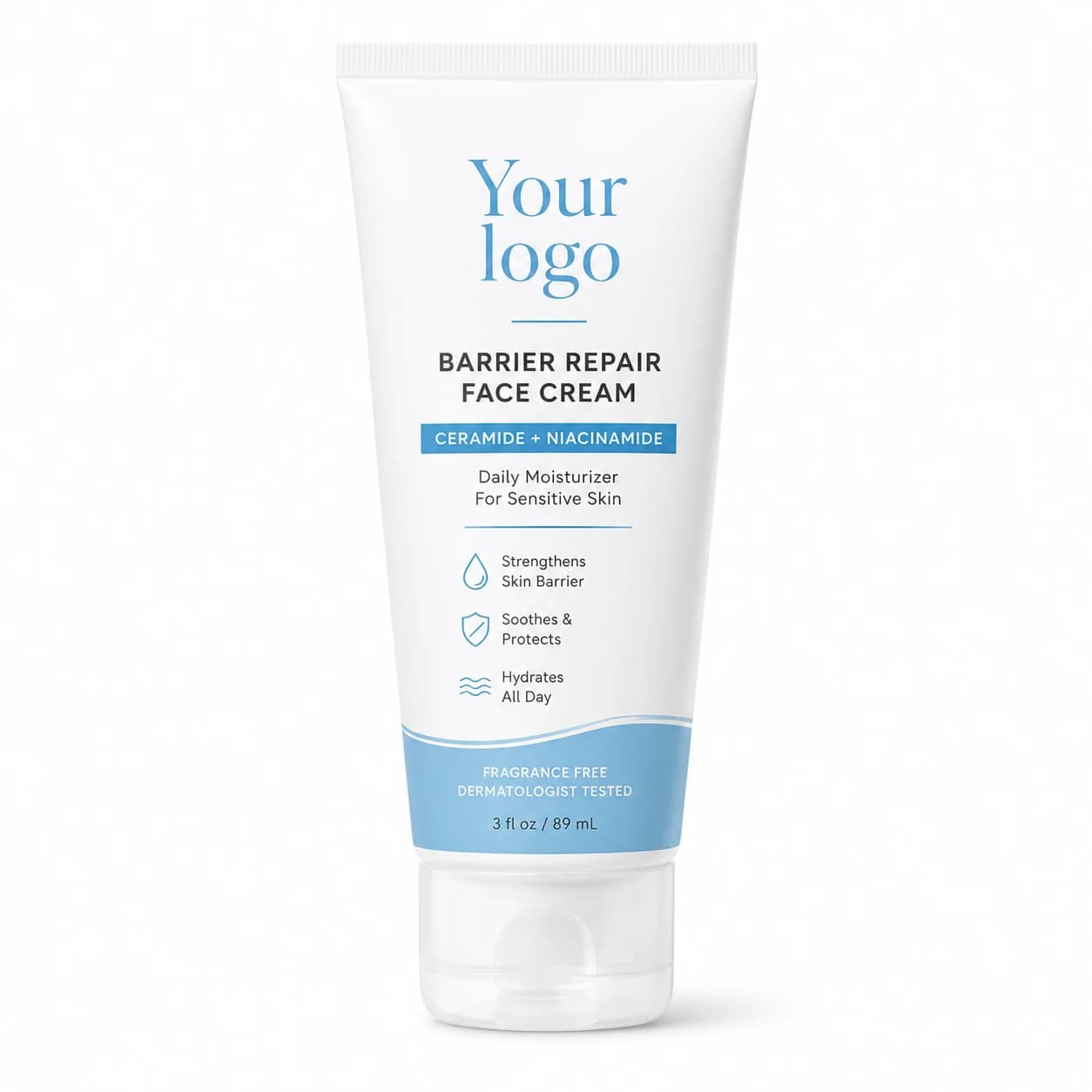 YOUR LOGO private-label ceramide + niacinamide barrier repair cream packaging concept, 89 mL / 3 fl oz