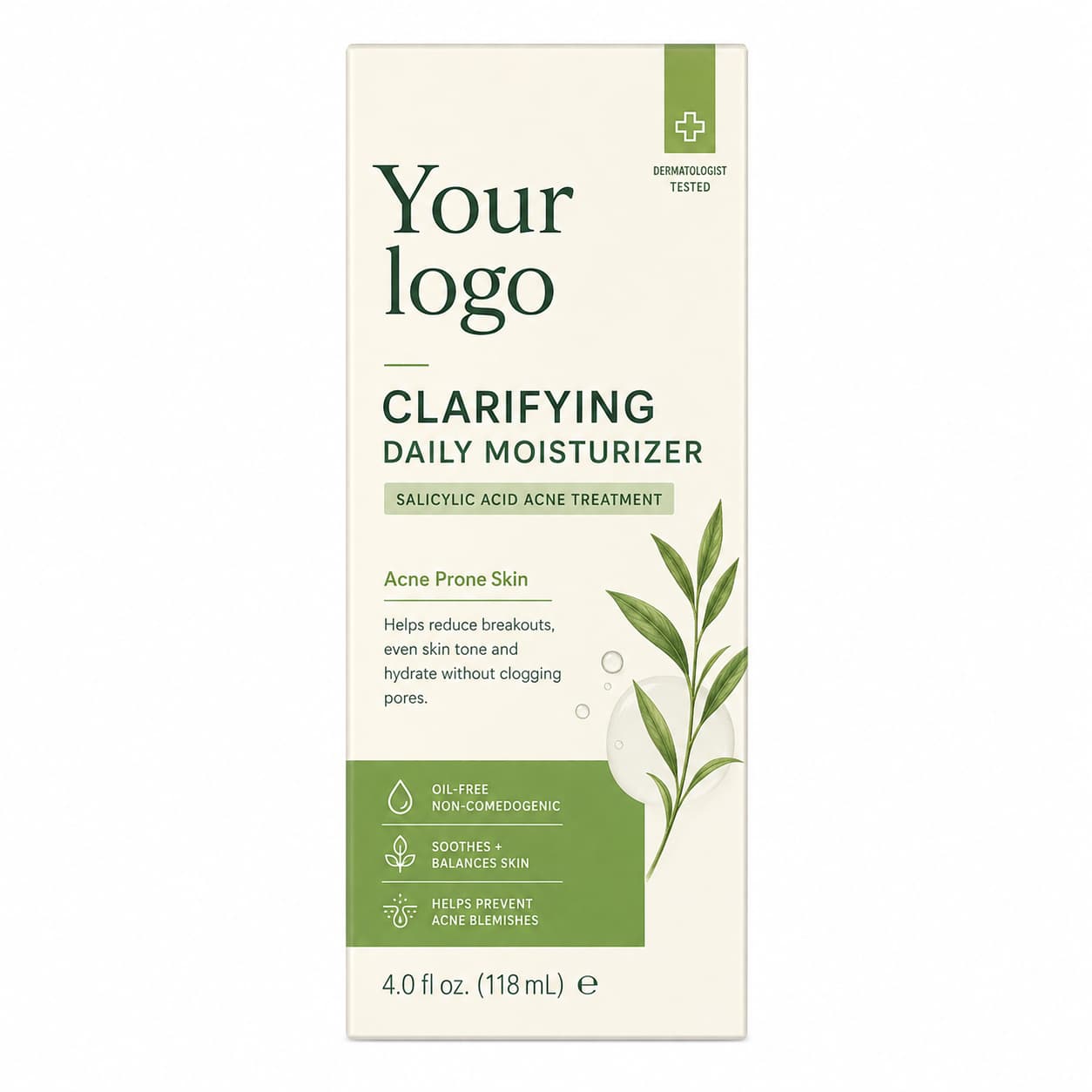 Your Logo clarifying daily acne moisturizer packaging reference