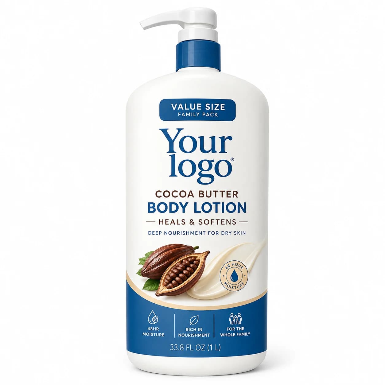Your Logo cocoa butter body lotion formula packaging reference
