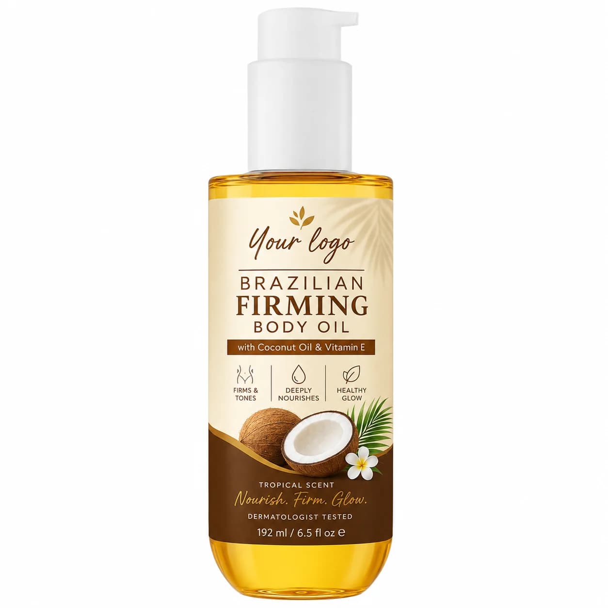 Your Logo cocoa firming body oil packaging reference