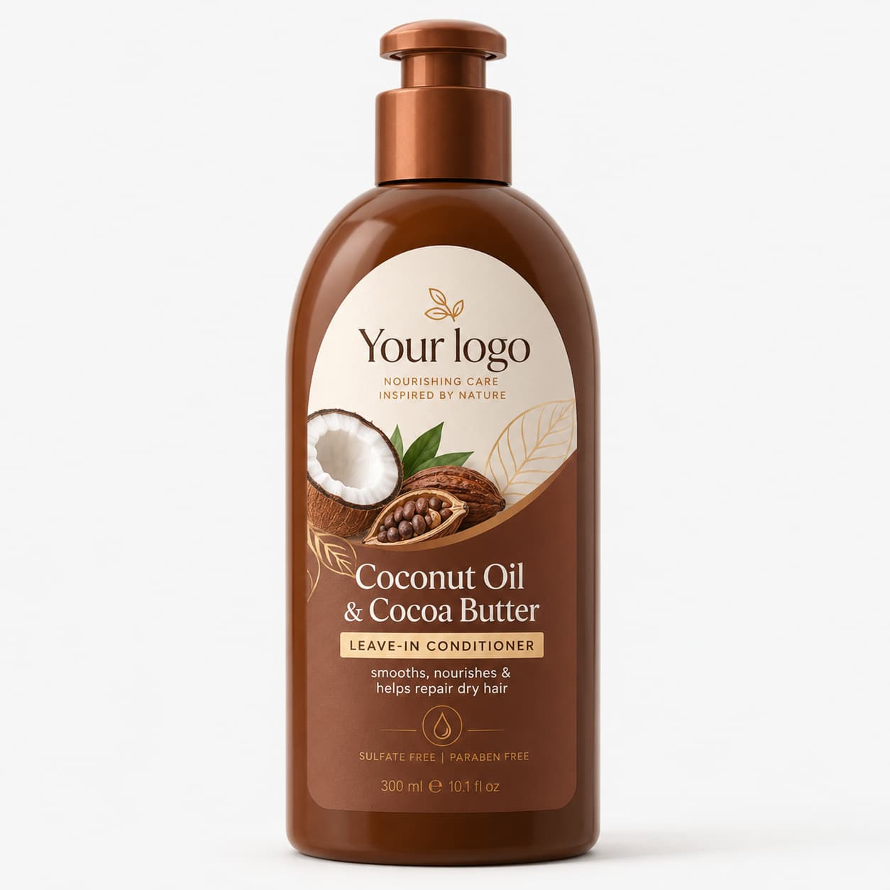 Your Logo coconut oil and cocoa butter leave-in conditioner packaging reference