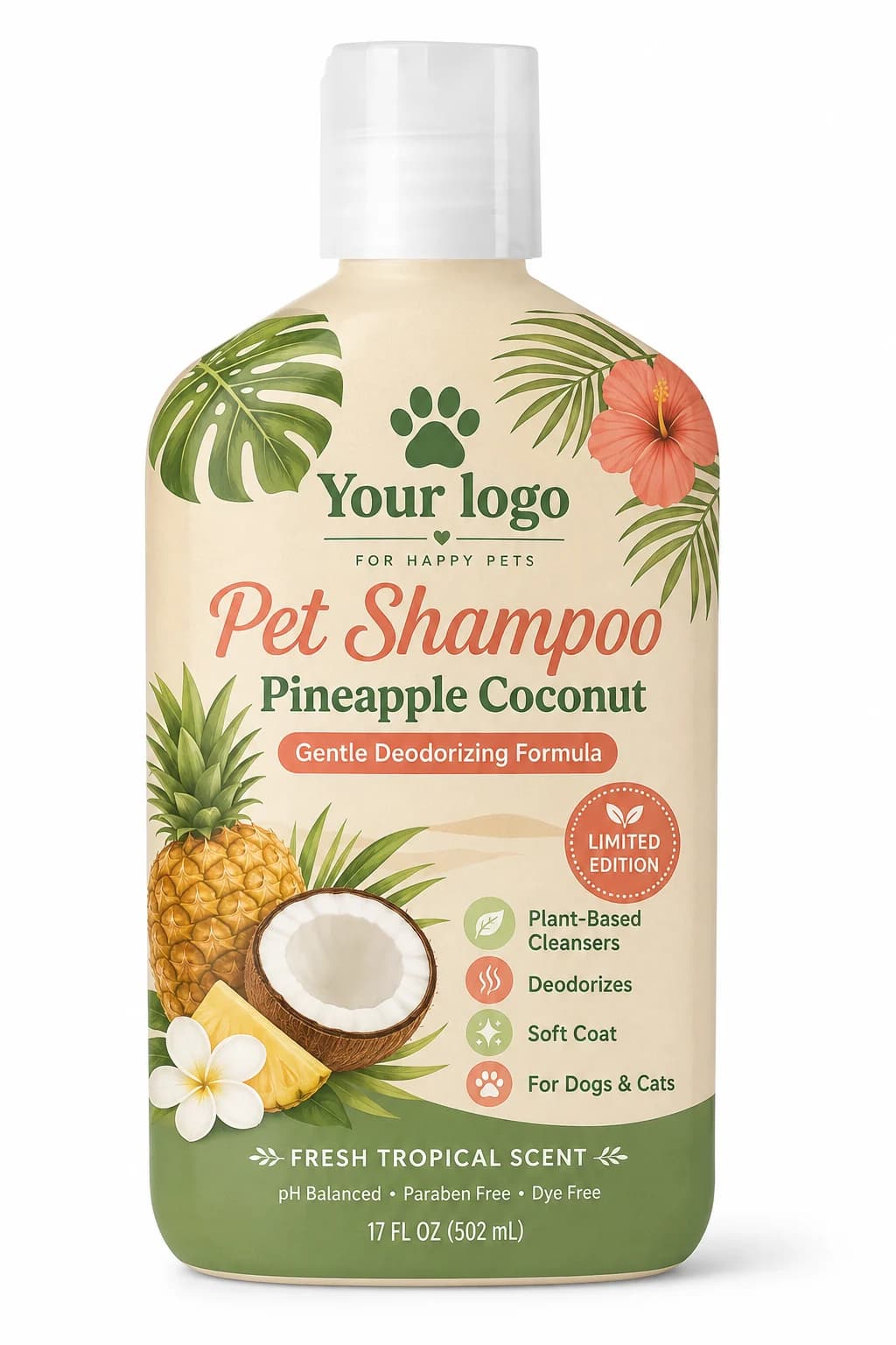 Your Logo coconut pet shampoo packaging reference
