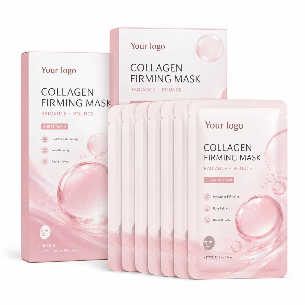 Your Logo collagen firming essence sheet mask four-pack packaging