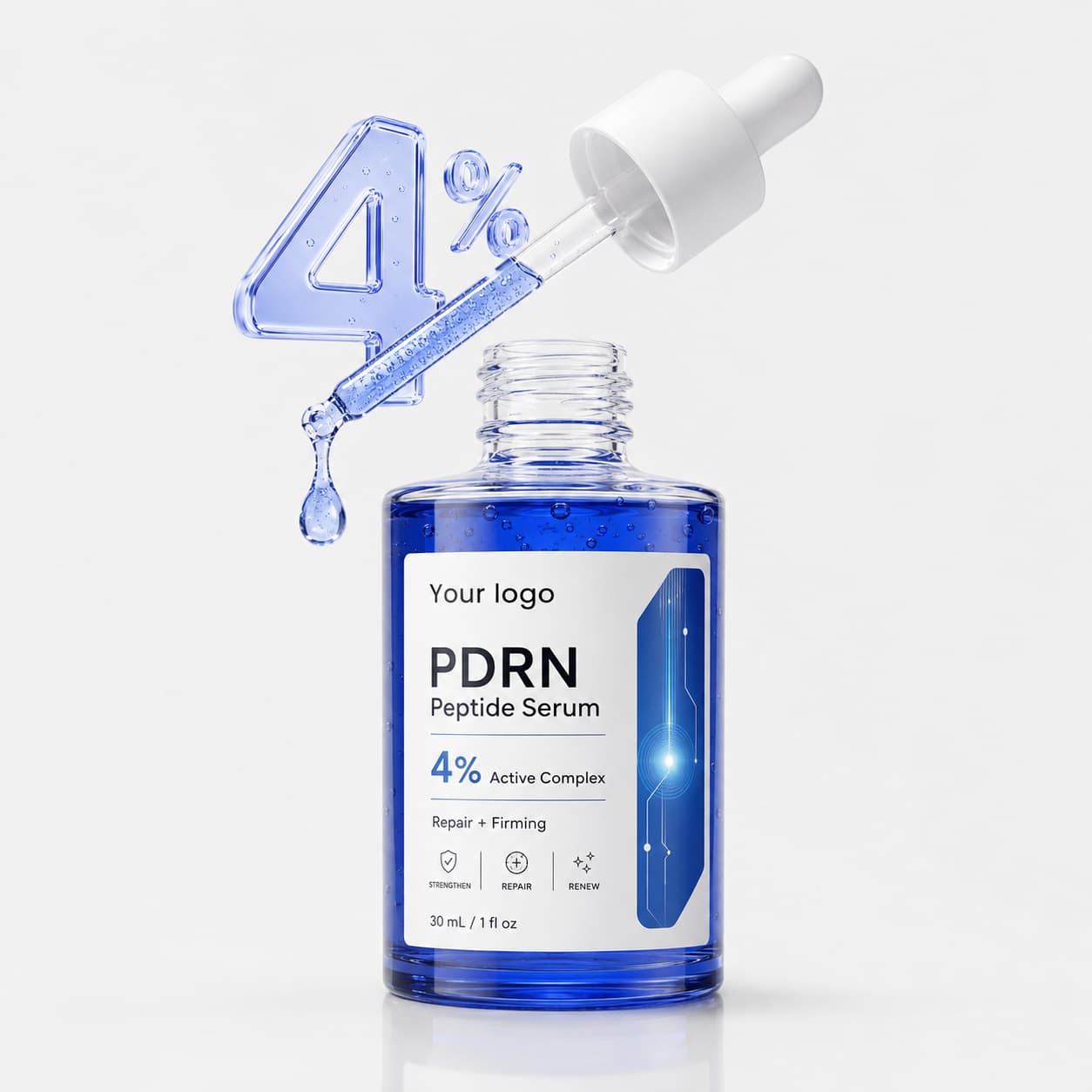 Your Logo copper peptide 4% active complex serum packaging reference