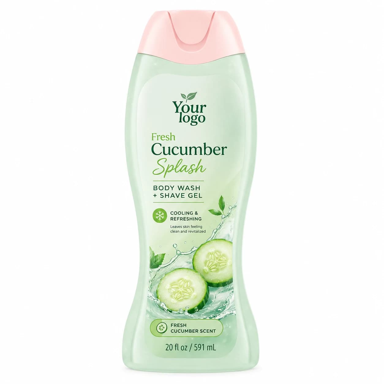 YOUR LOGO private-label cucumber body wash & shave gel packaging concept, 591 mL / 20 fl oz