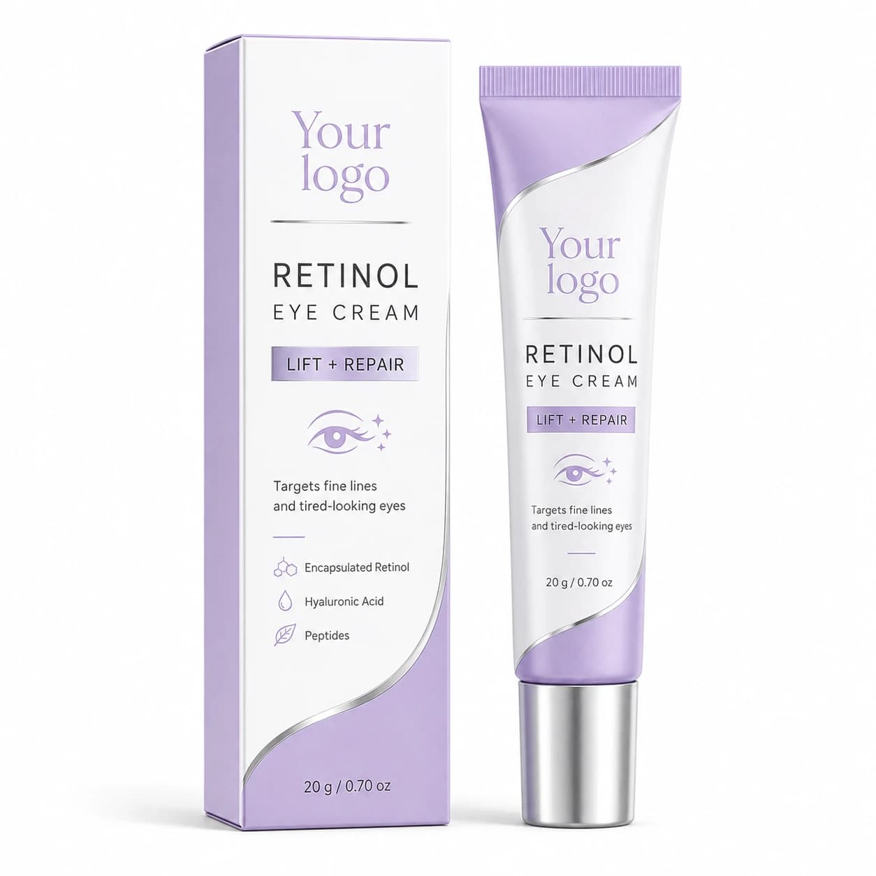 Your Logo encapsulated retinol lift eye cream tube and carton, 20 g
