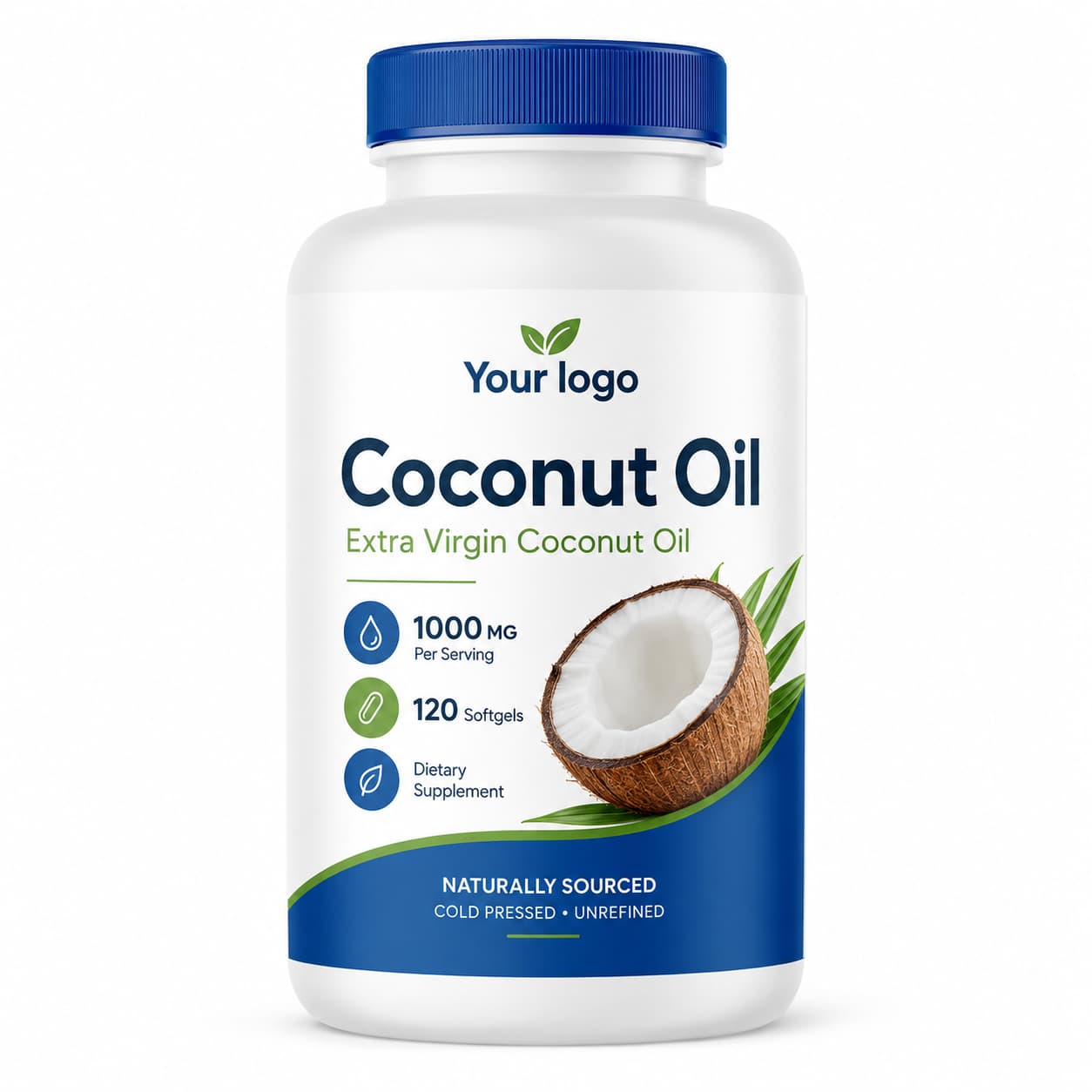 Your Logo extra virgin coconut oil softgels packaging reference