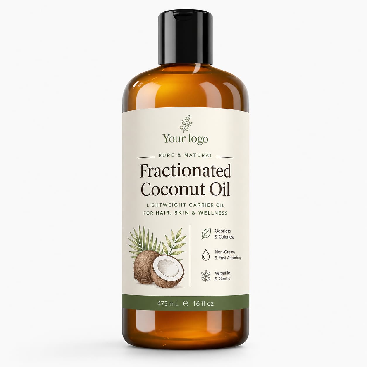 Your Logo fractionated coconut carrier oil packaging reference