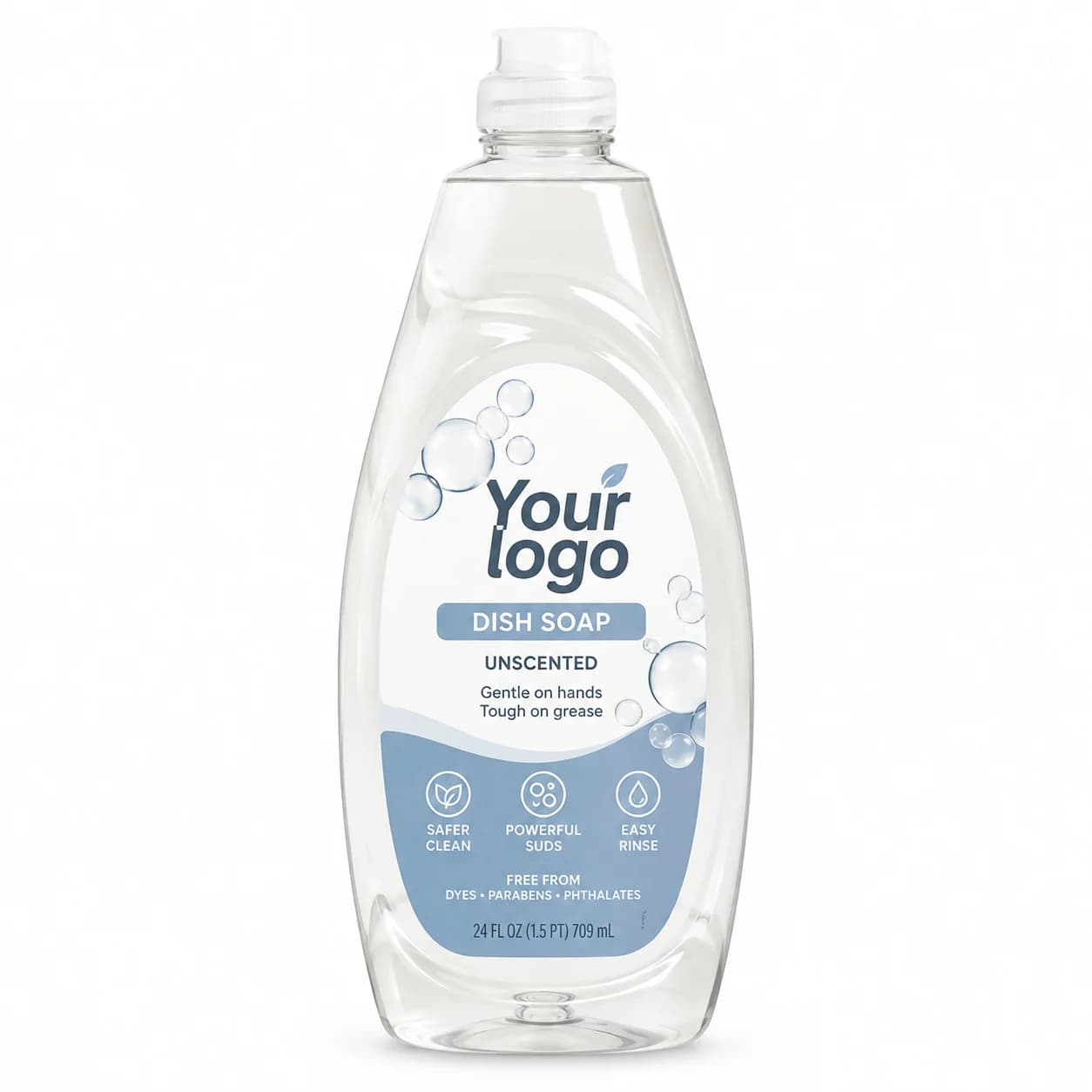 Your Logo free and clear liquid dish soap packaging reference