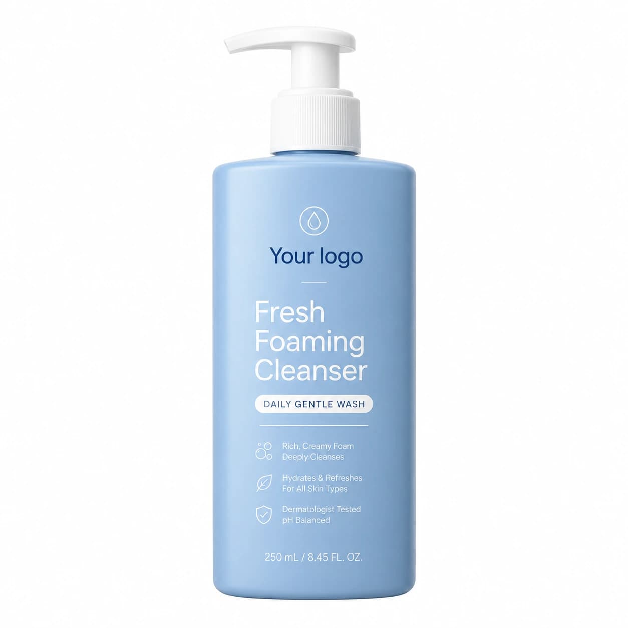 Your Logo fresh pH-balanced foaming facial cleanser pump bottle, 250 mL