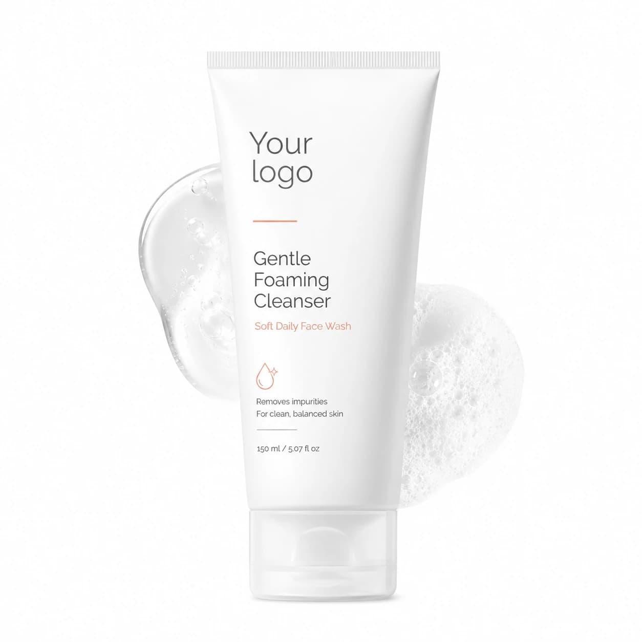 Your Logo gentle daily foaming facial cleanser tube, 150 mL