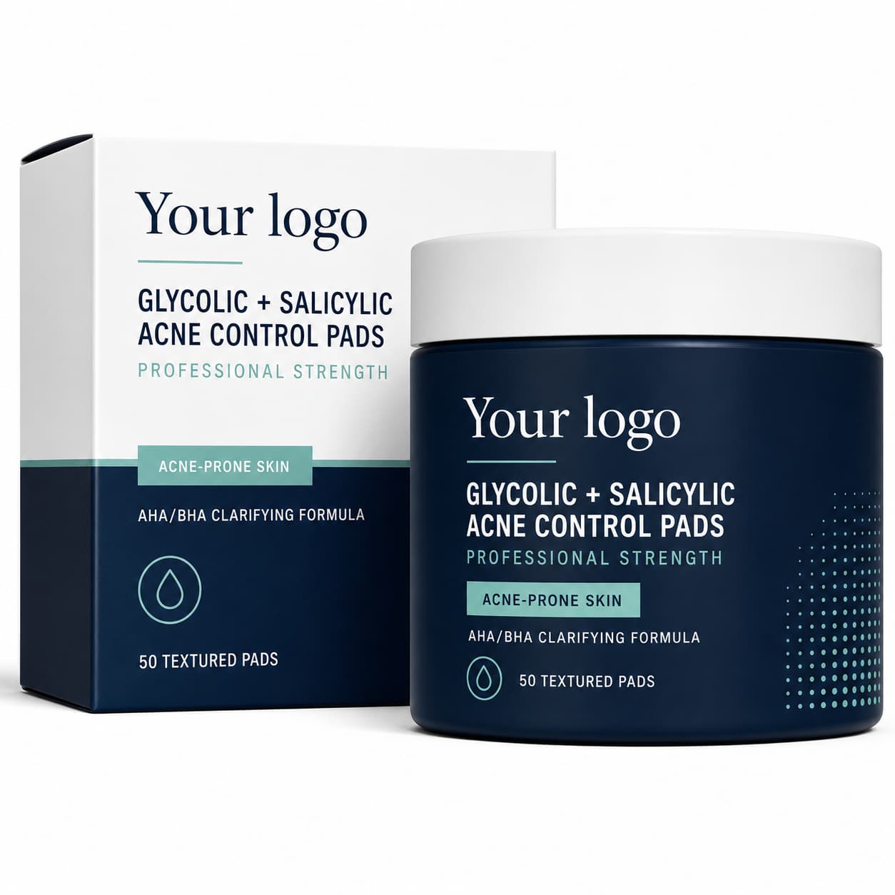 Your Logo glycolic salicylic acne control pads packaging reference