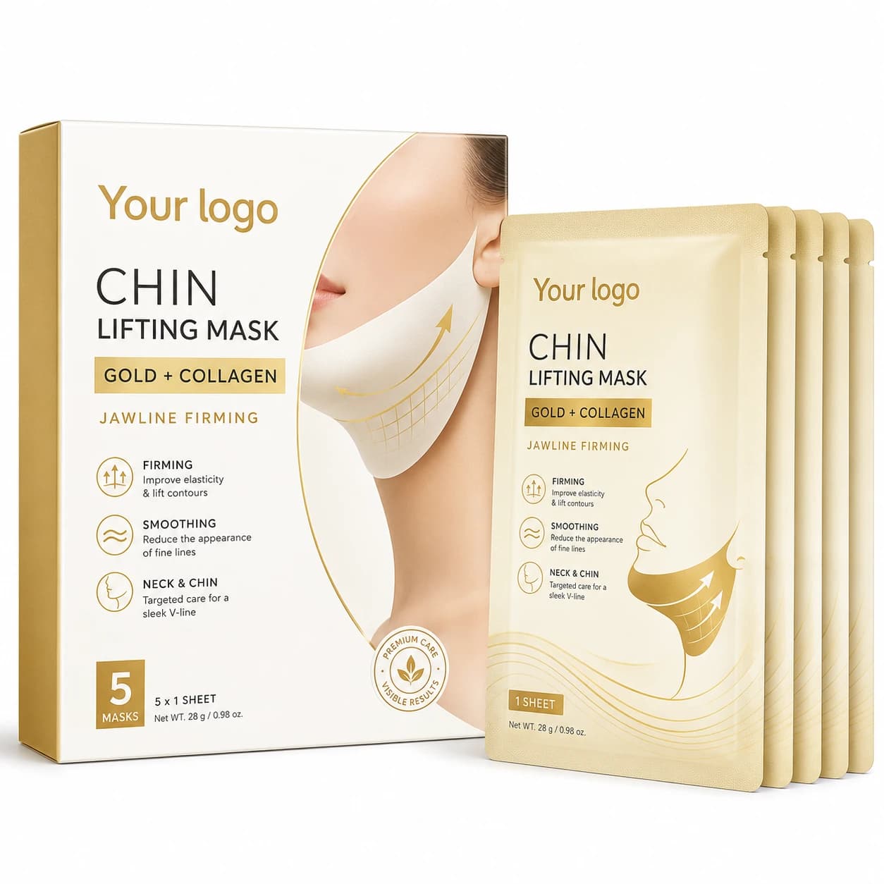 Your Logo gold collagen chin lifting mask five-pack packaging