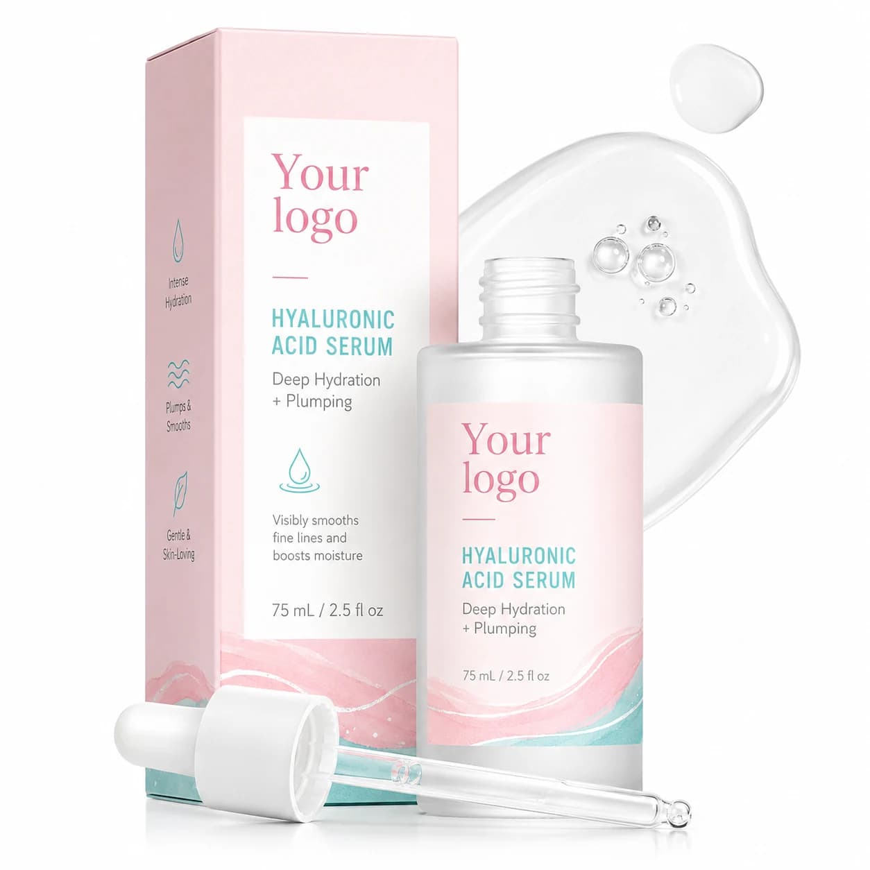 YOUR LOGO private-label hyaluronic acid deep hydration serum packaging concept, 75 mL / 2.5 fl oz