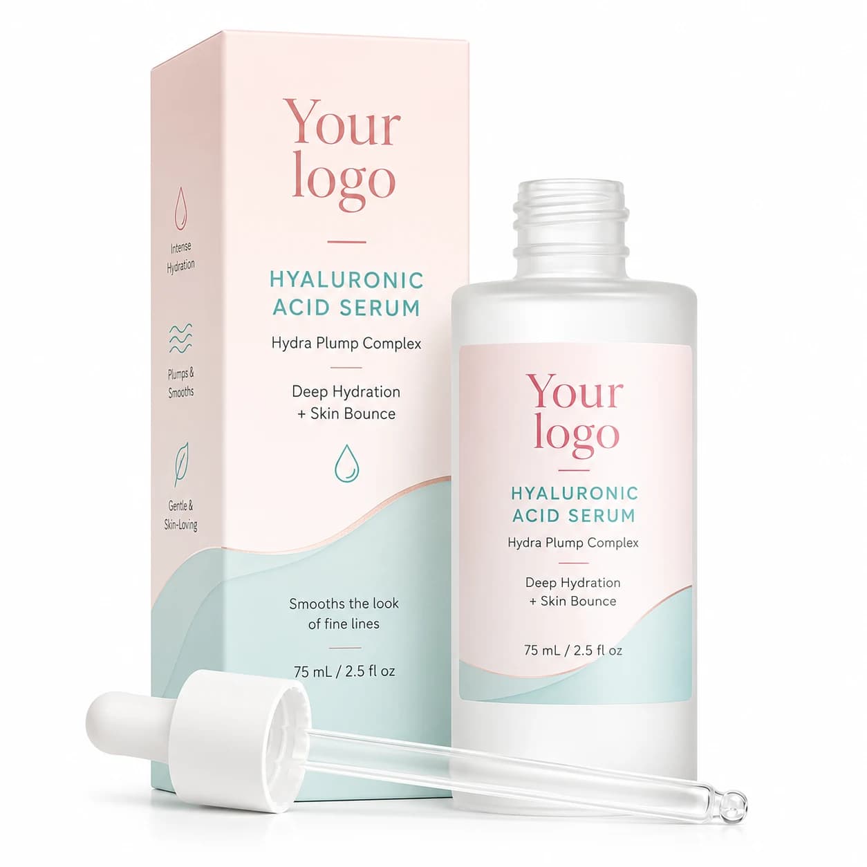 YOUR LOGO private-label hyaluronic acid hydra plump serum packaging concept, 75 mL / 2.5 fl oz