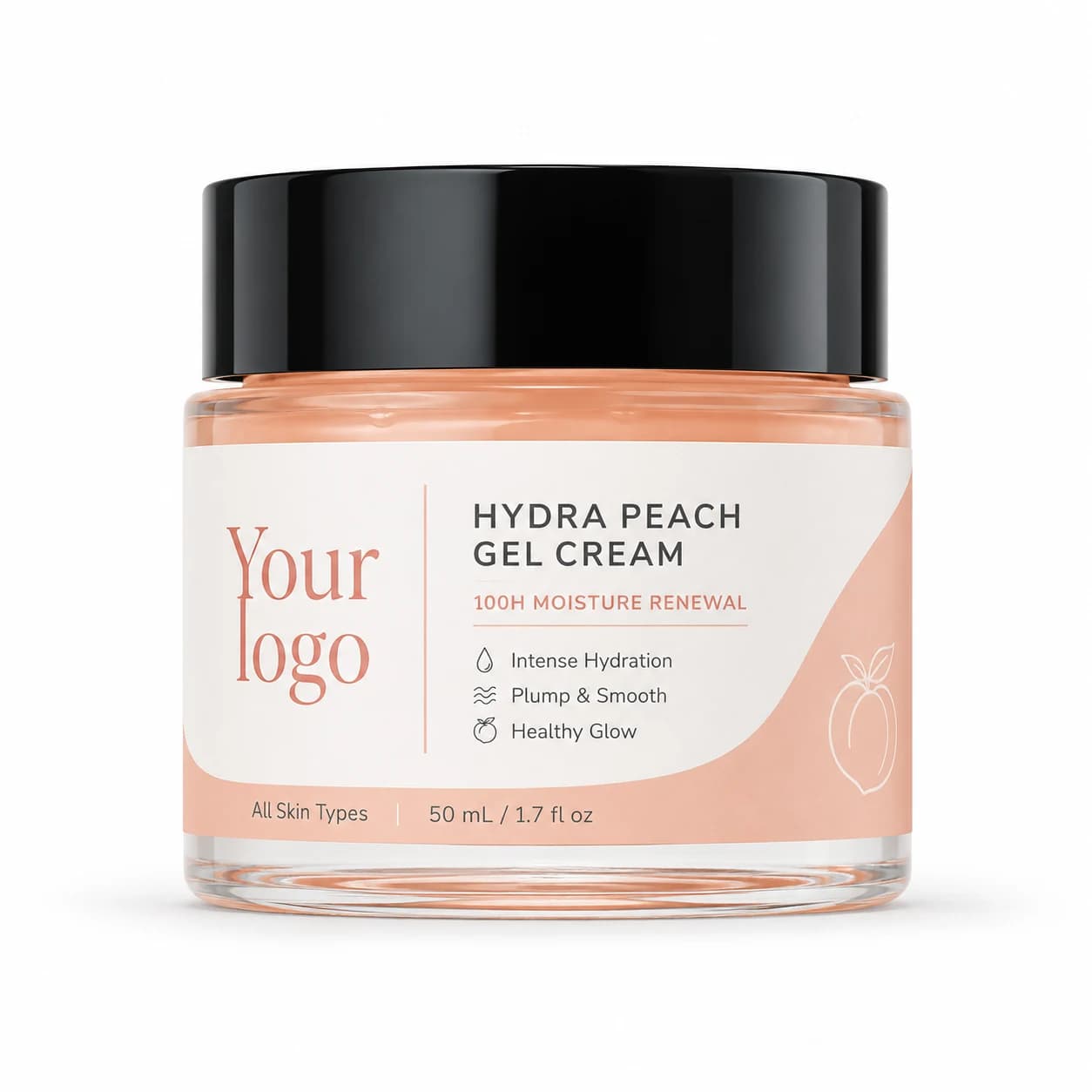 YOUR LOGO private-label hydra peach gel cream packaging concept, 50 mL / 1.7 fl oz