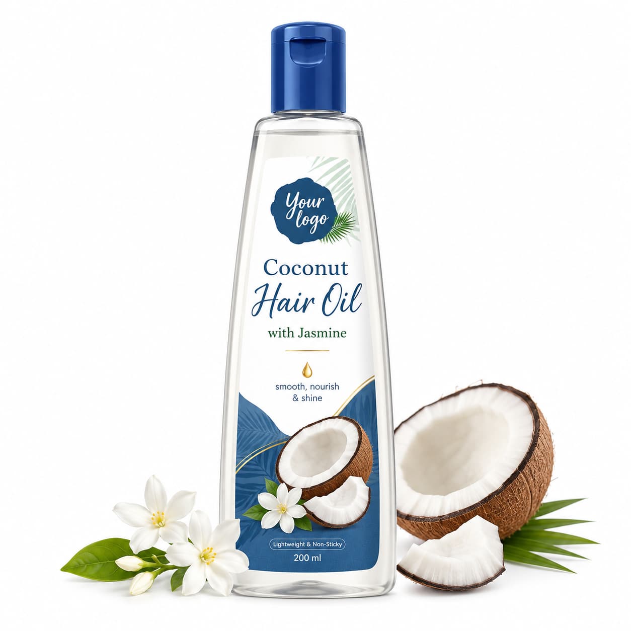 Your Logo jasmine coconut hair oil with vitamin e packaging reference