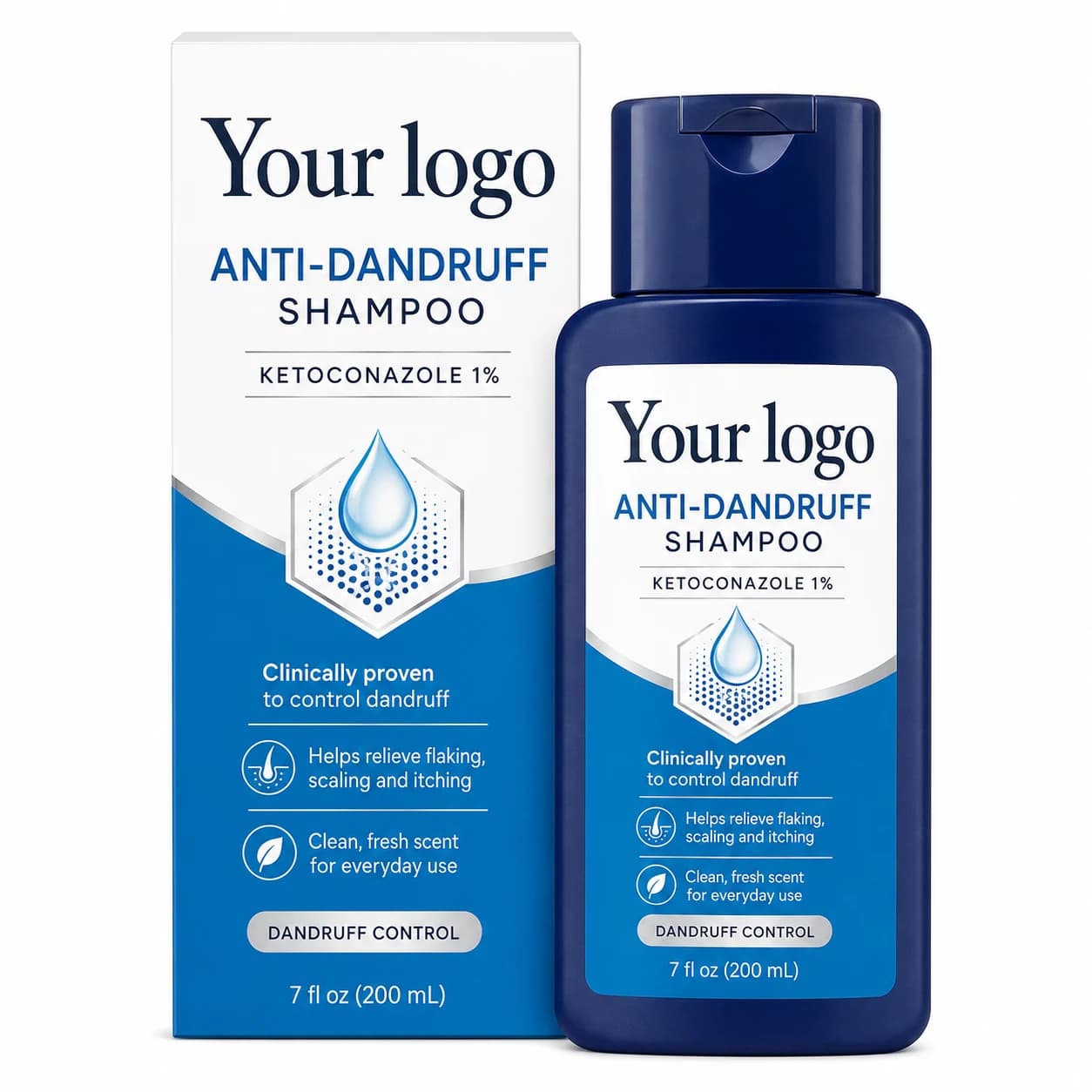 YOUR LOGO private-label ketoconazole 1% anti-dandruff shampoo packaging concept, 200 mL / 7 fl oz