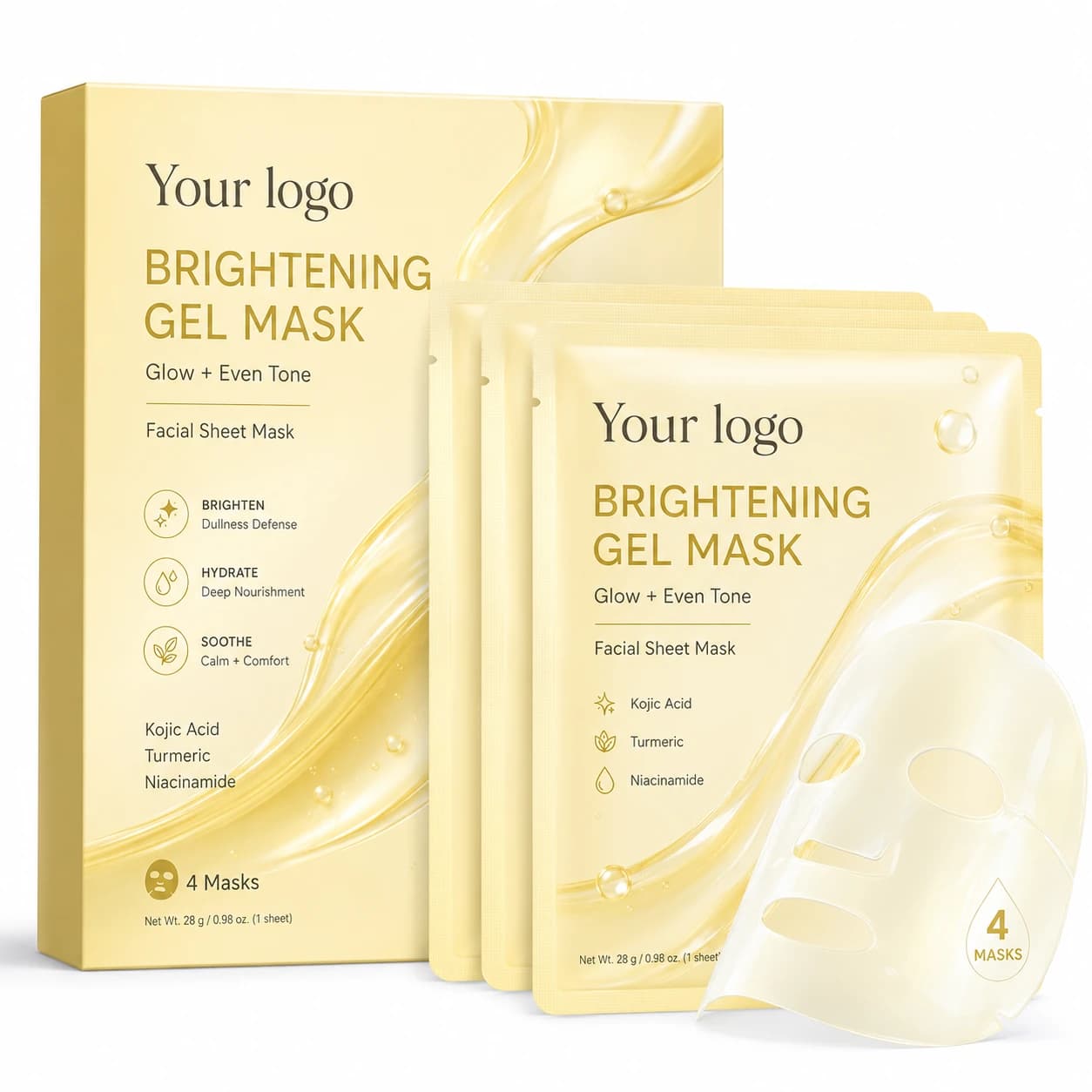 Your Logo kojic acid turmeric brightening gel sheet mask four-pack