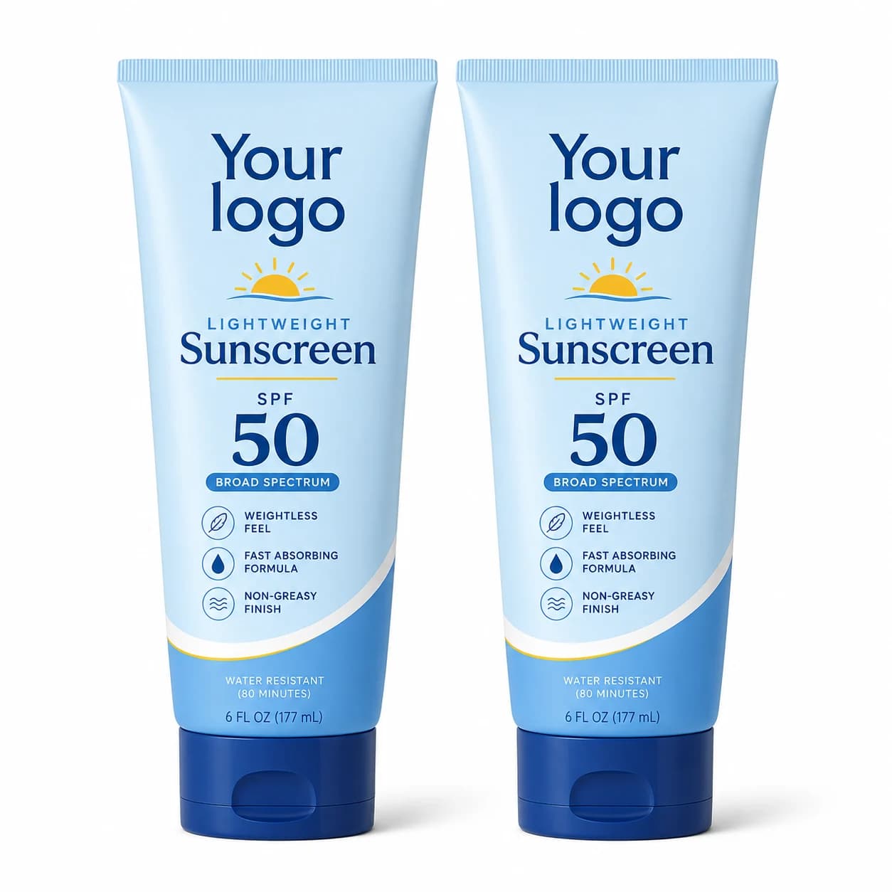 Your Logo light as air sunscreen lotion spf 50 packaging reference