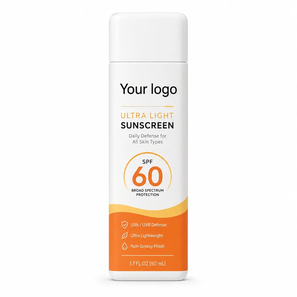 Your Logo light fluid facial sunscreen spf 60 packaging reference