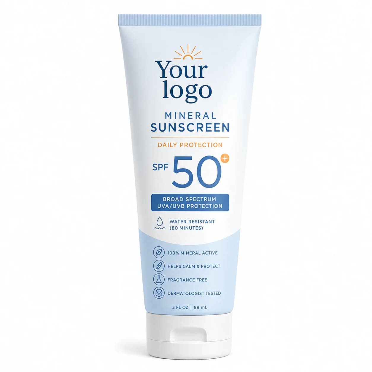 Your Logo mineral sunscreen spf 50 zinc oxide packaging reference