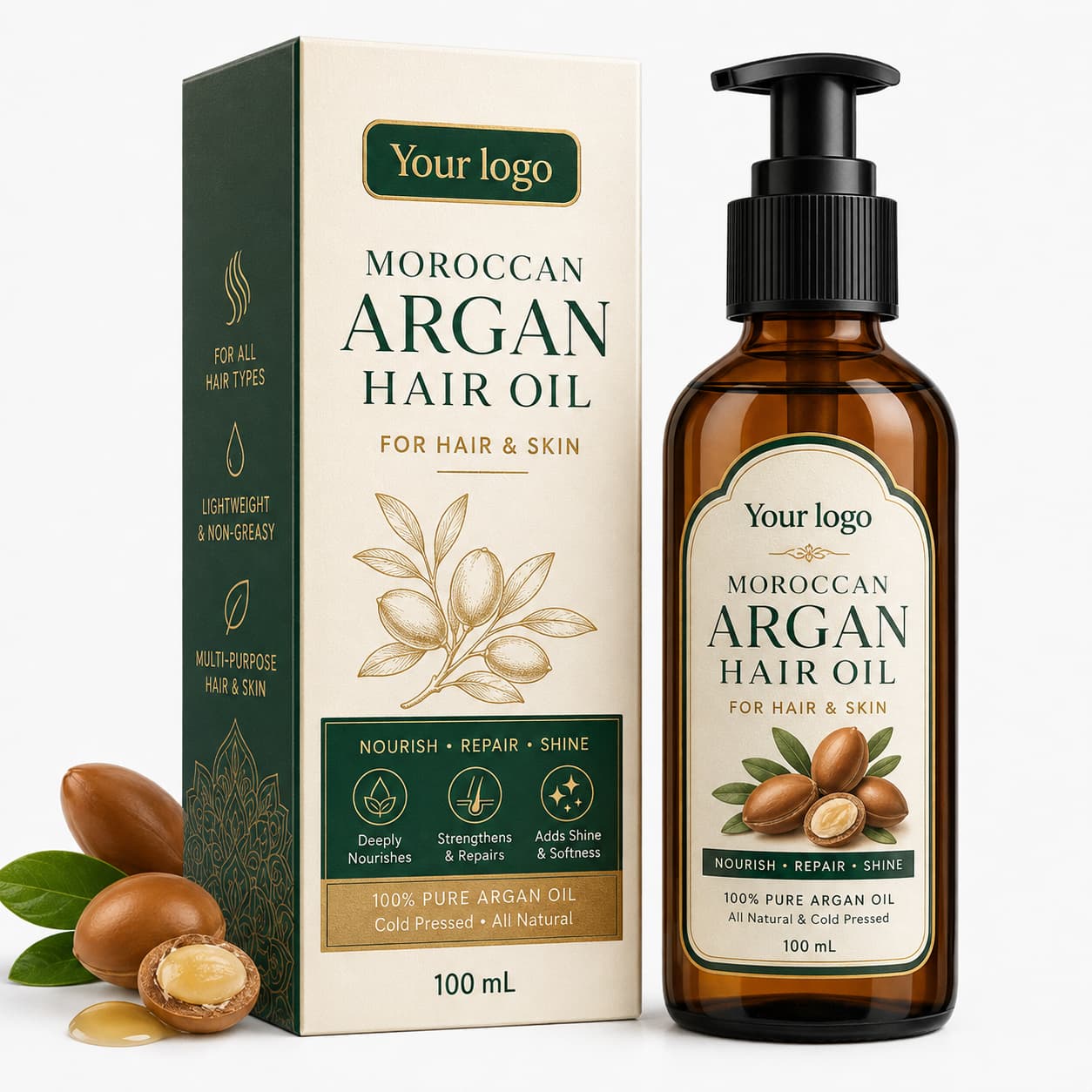 Your Logo moroccan argan hair oil packaging reference