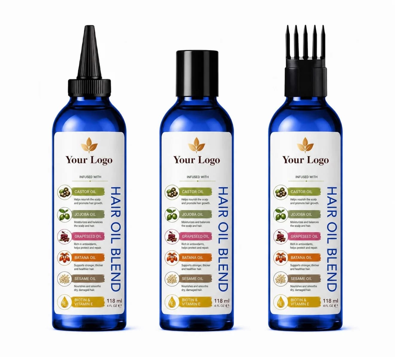Your Logo multi-oil hair blend packaging reference