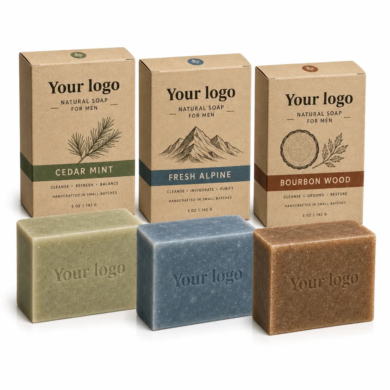 Your Logo natural men’s bar soap packaging reference