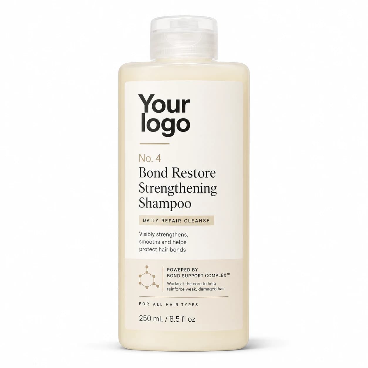 YOUR LOGO private-label no. 4 bond restore strengthening shampoo packaging concept, 250 mL / 8.5 fl oz