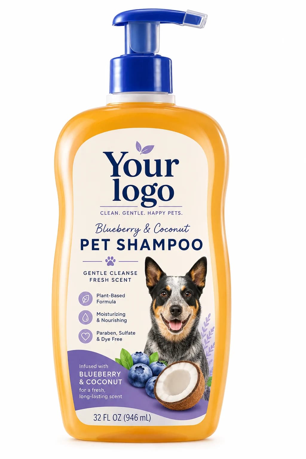 Your Logo odor control dog shampoo packaging reference