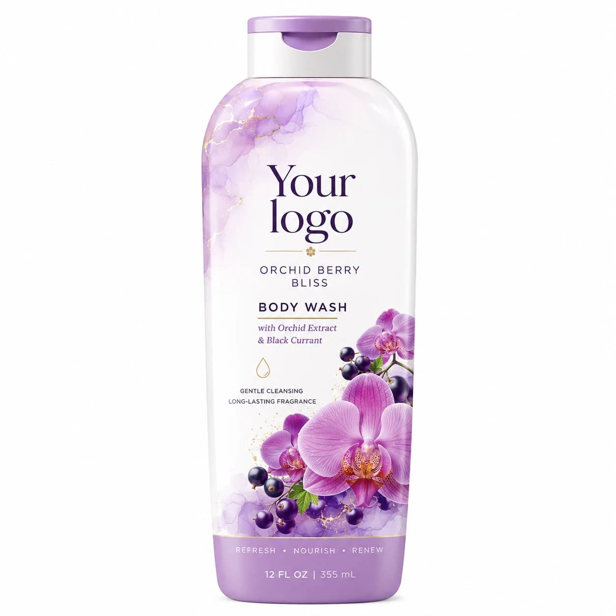 YOUR LOGO private-label orchid berry body wash packaging concept, 355 mL / 12 fl oz