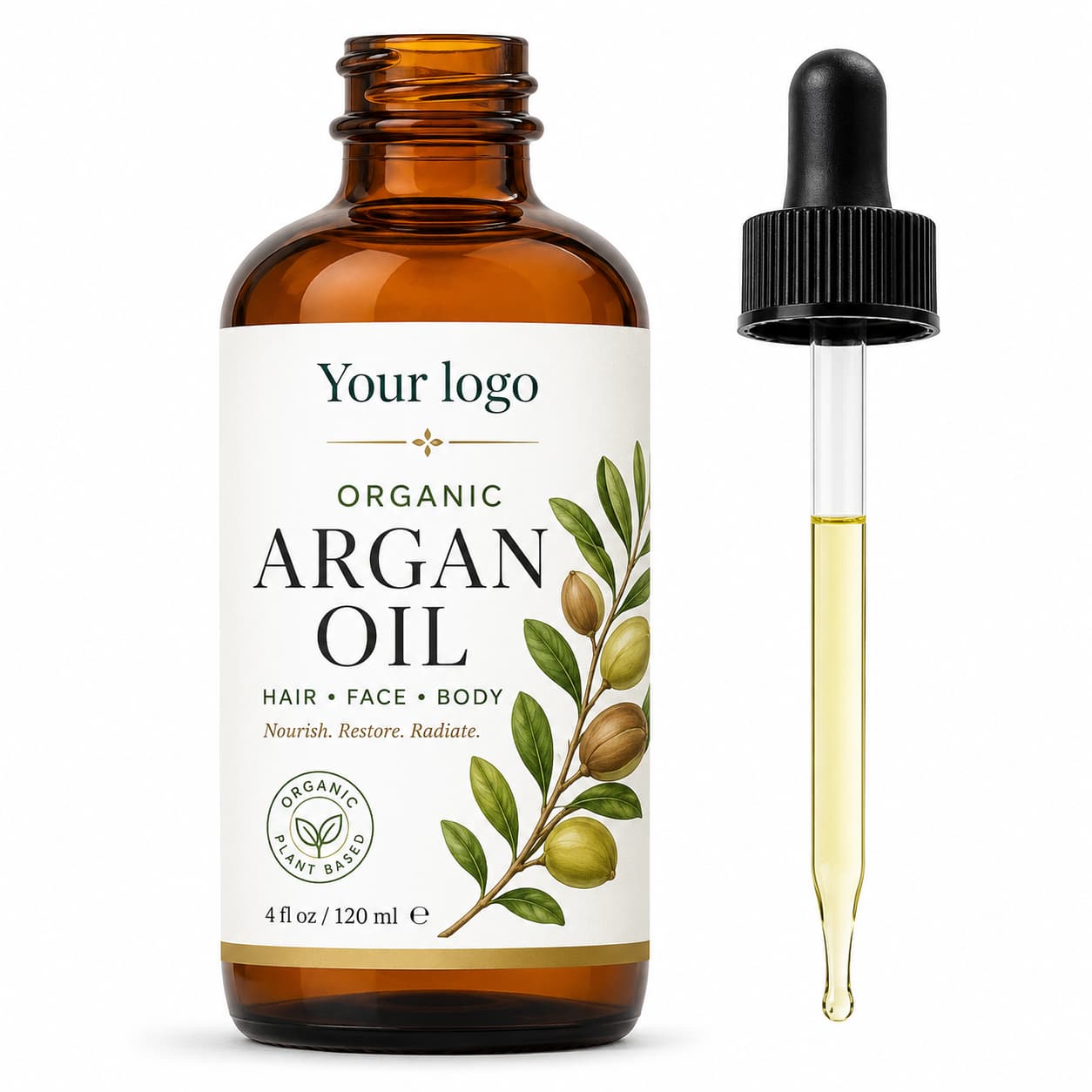 Your Logo organic argan hair face and body oil packaging reference