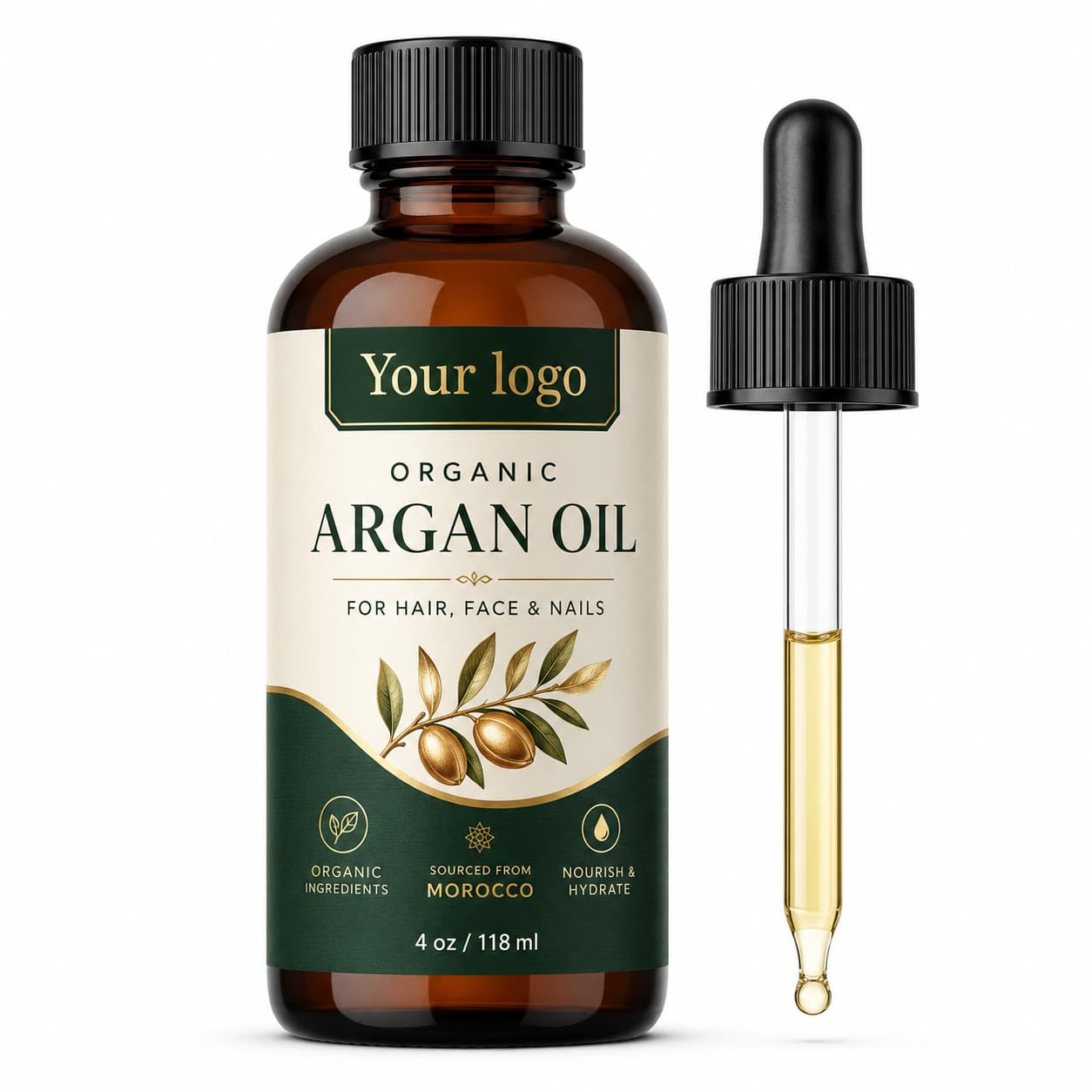 Your Logo organic argan hair oil packaging reference