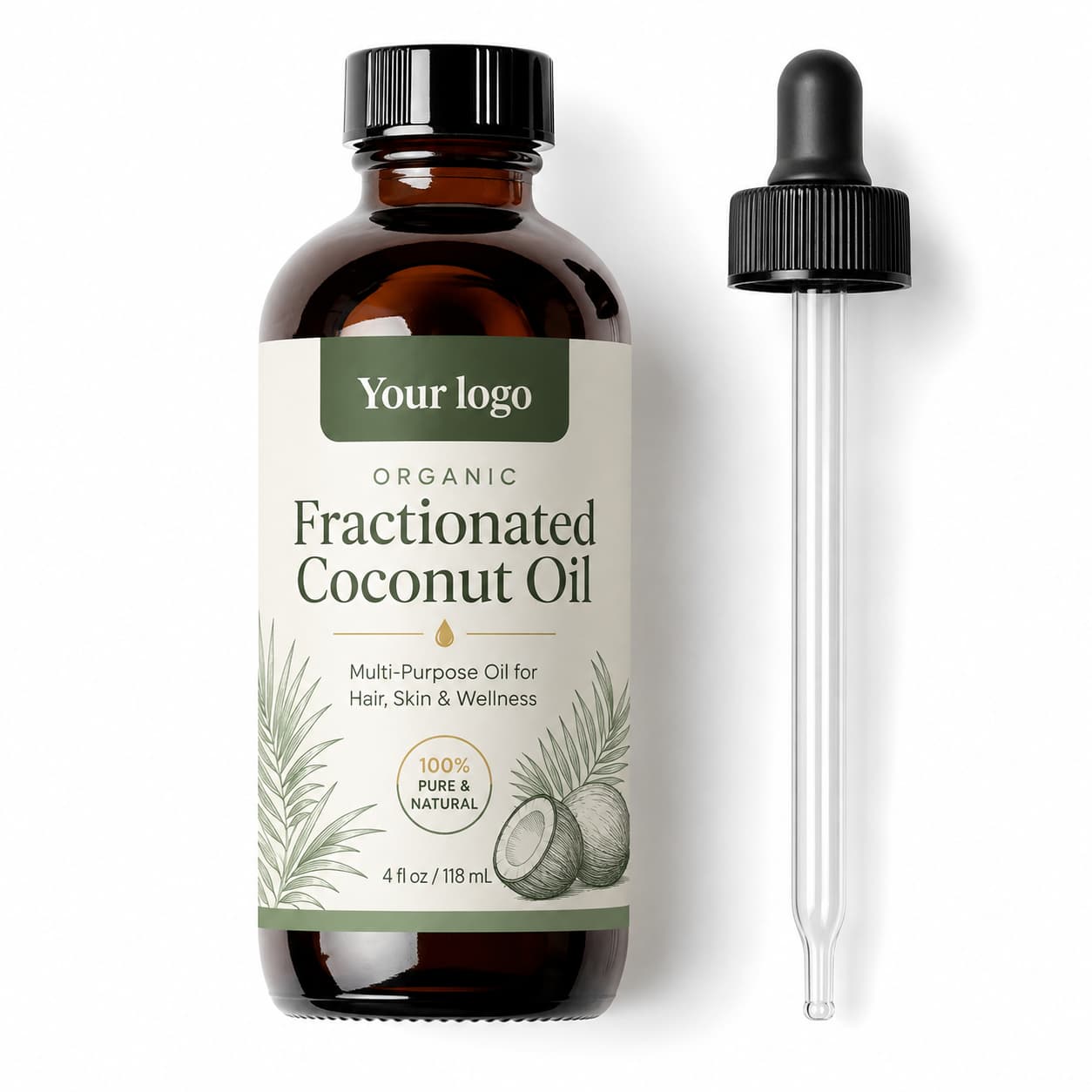 Your Logo organic fractionated coconut oil packaging reference
