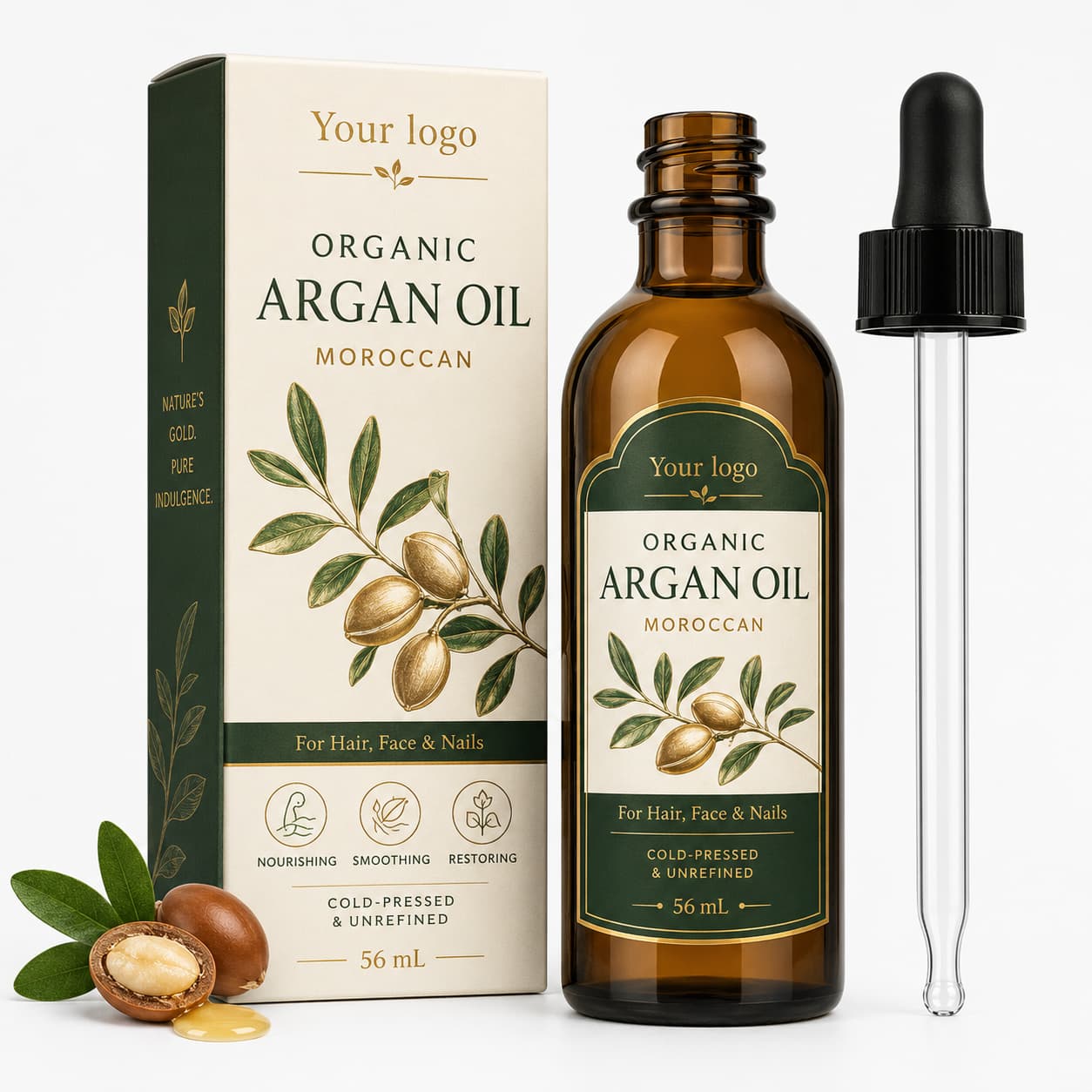 Your Logo organic moroccan argan oil packaging reference