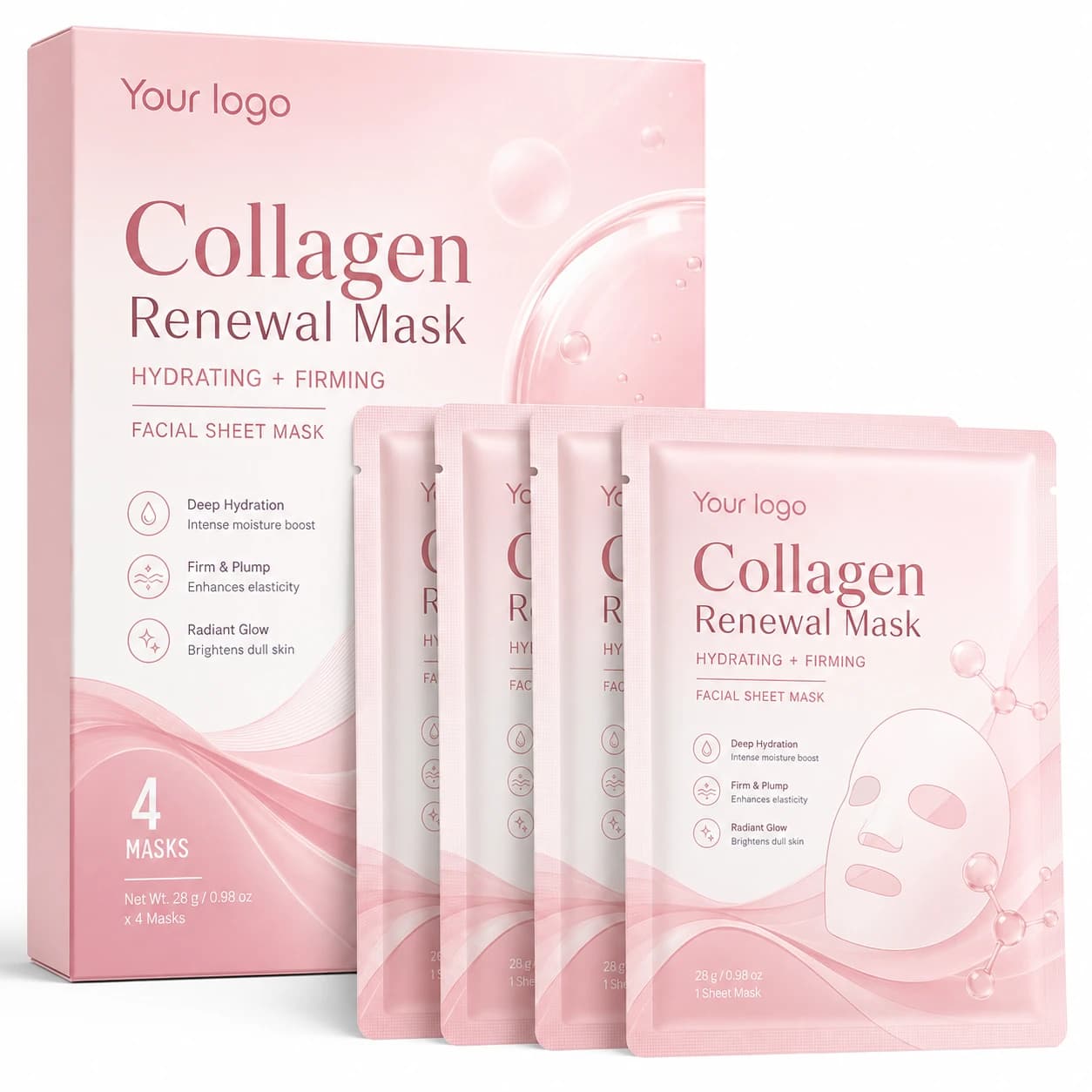 Your Logo overnight collagen hydrating face mask four-pack packaging