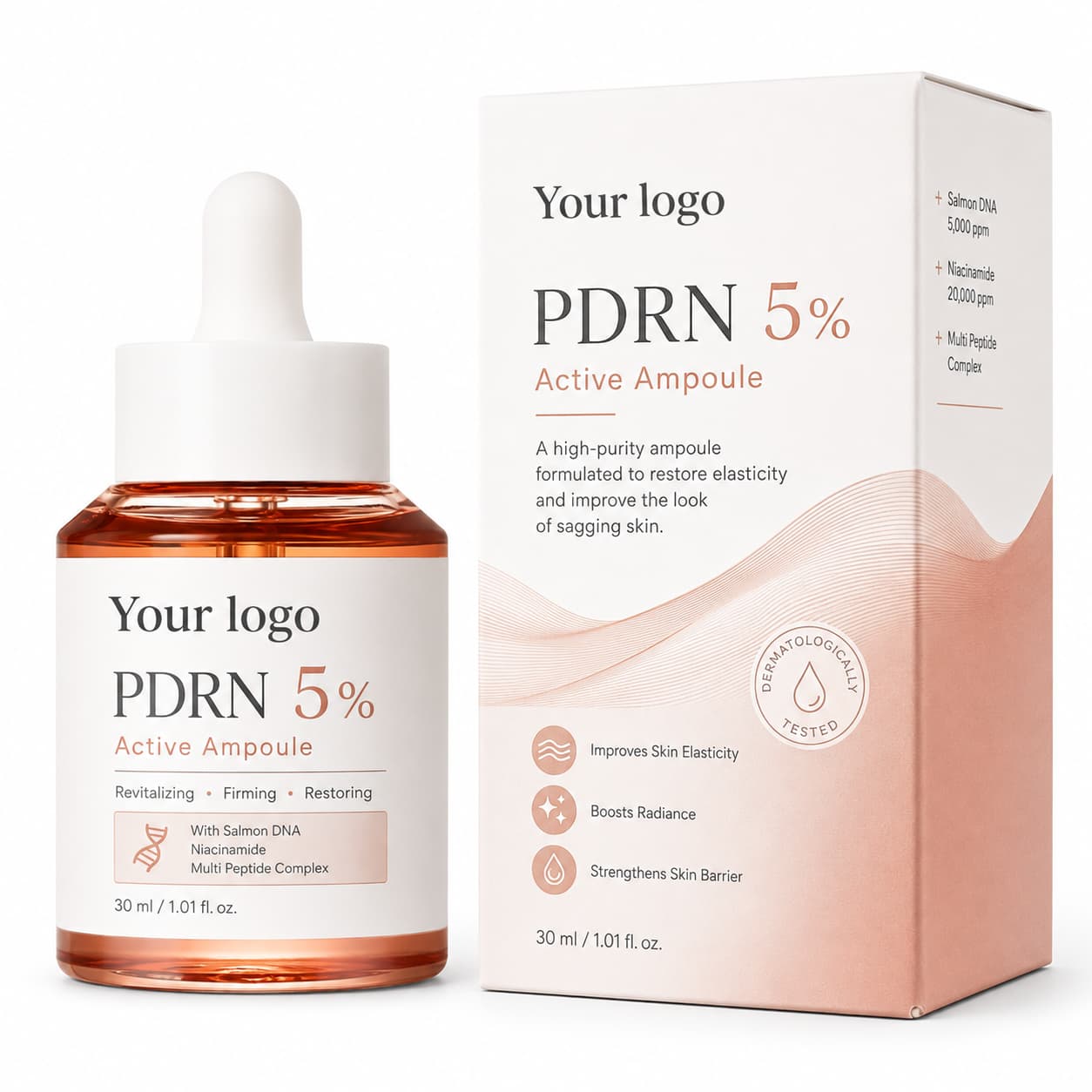 Your Logo pdrn 5% active ampoule packaging reference