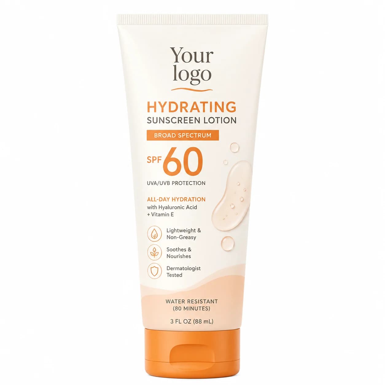 Your Logo protect + hydrate sunscreen lotion packaging reference